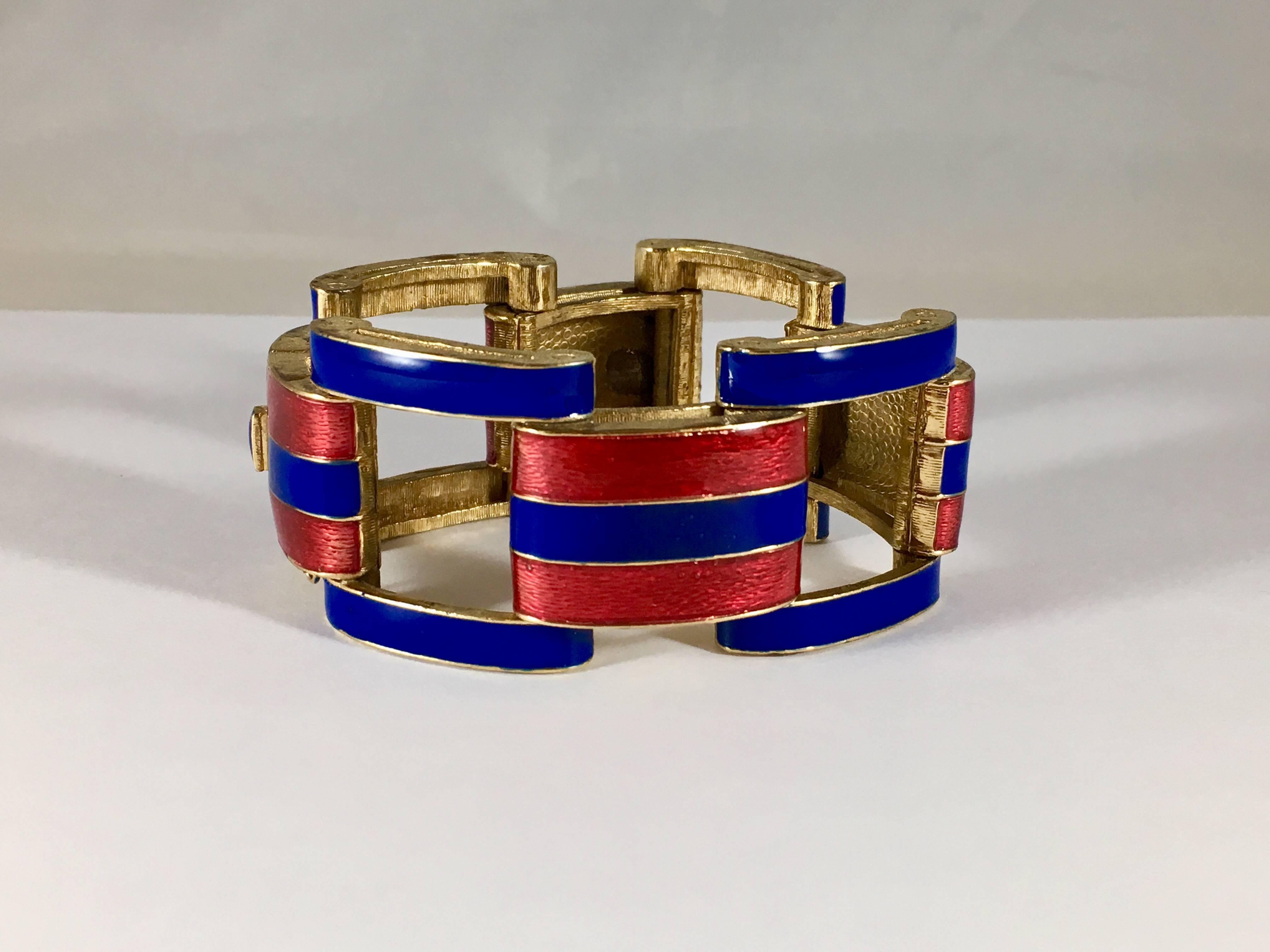 Women's Ciner Enamel Bracelet Red and Blue from the 1960s For Sale