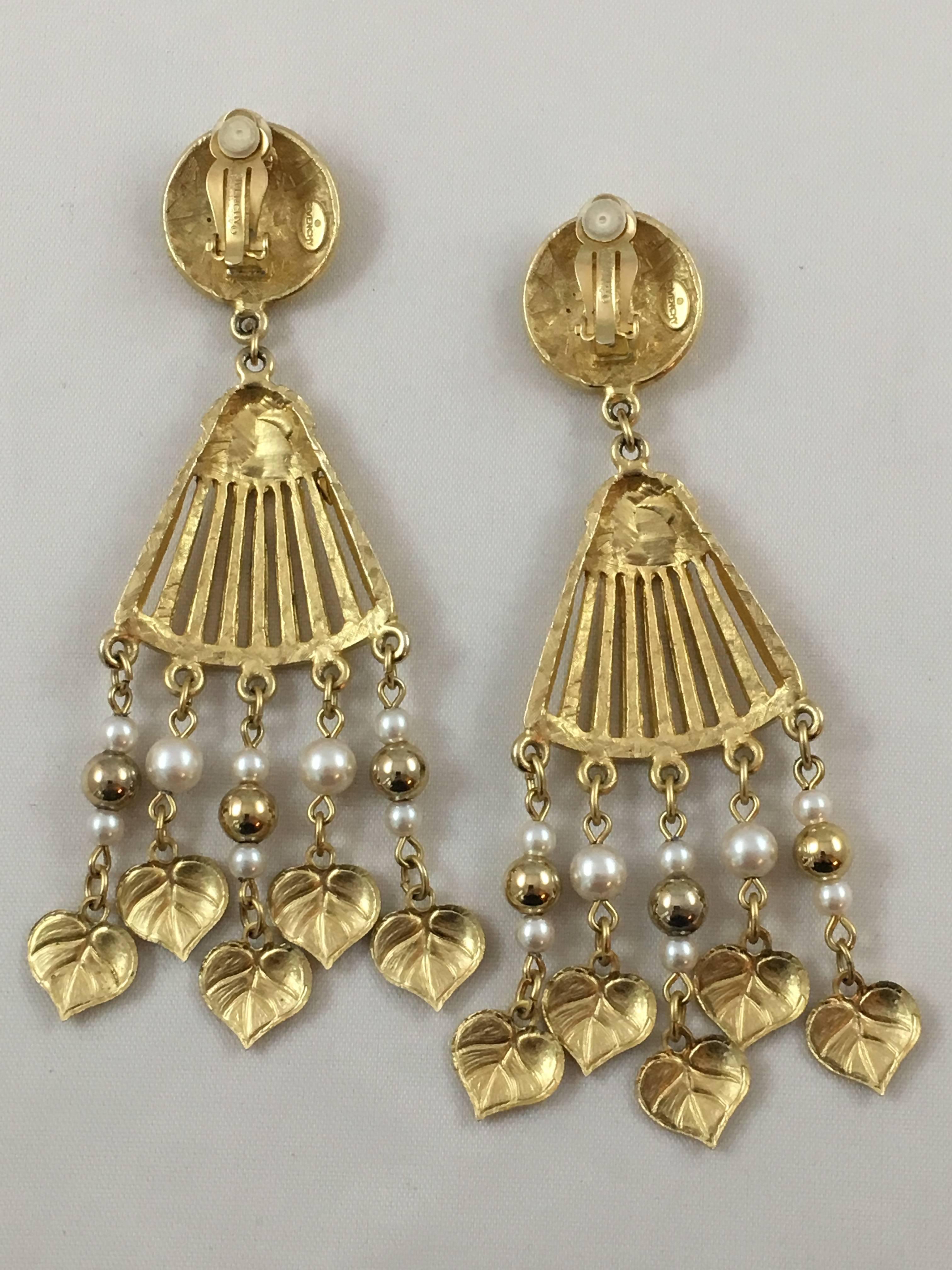 Vintage Givenchy Gold Tone and Faux Pearl Dangle Earrings 1980s For Sale 4