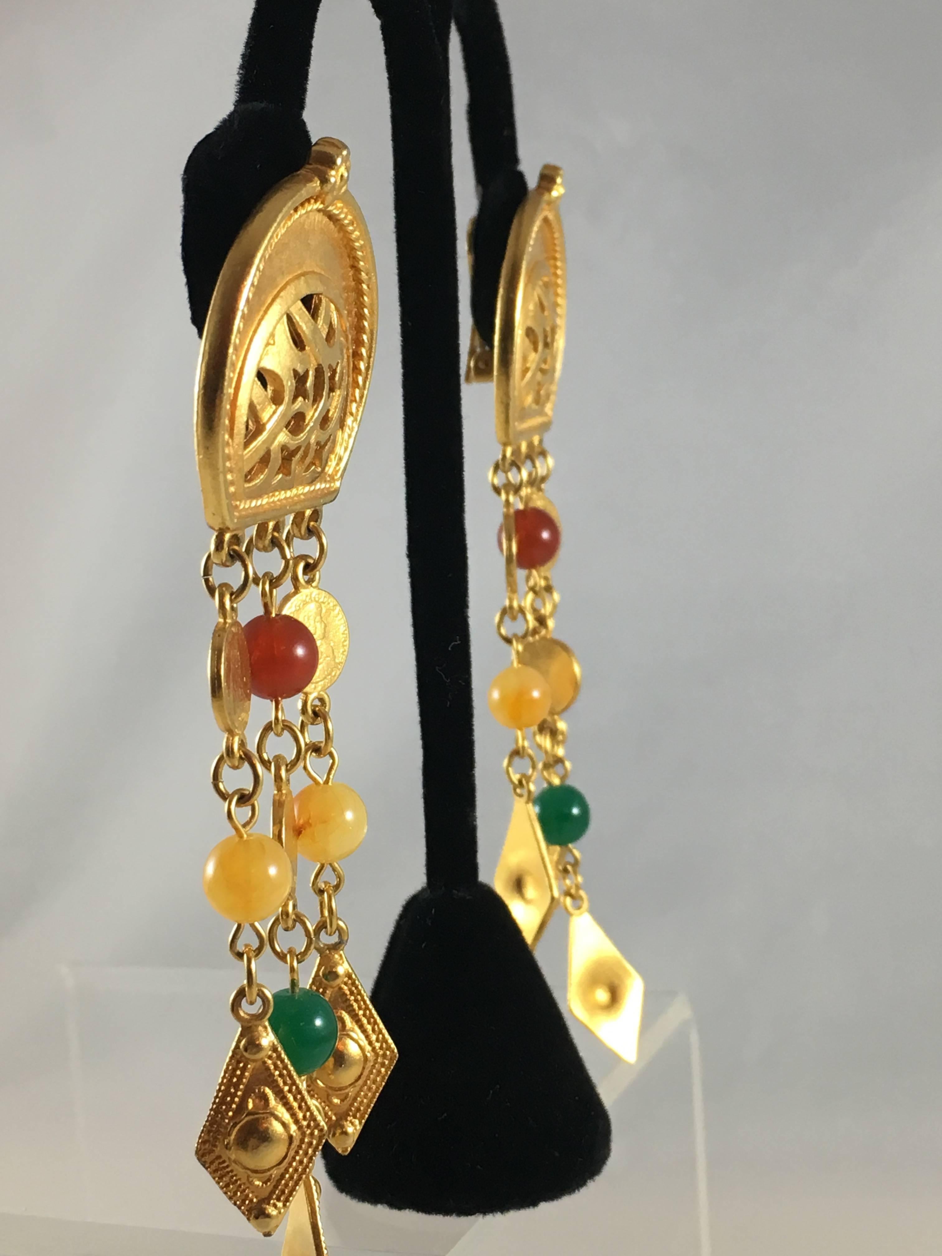 Ben Amun 1980s Dangle Earrings with  For Sale 1