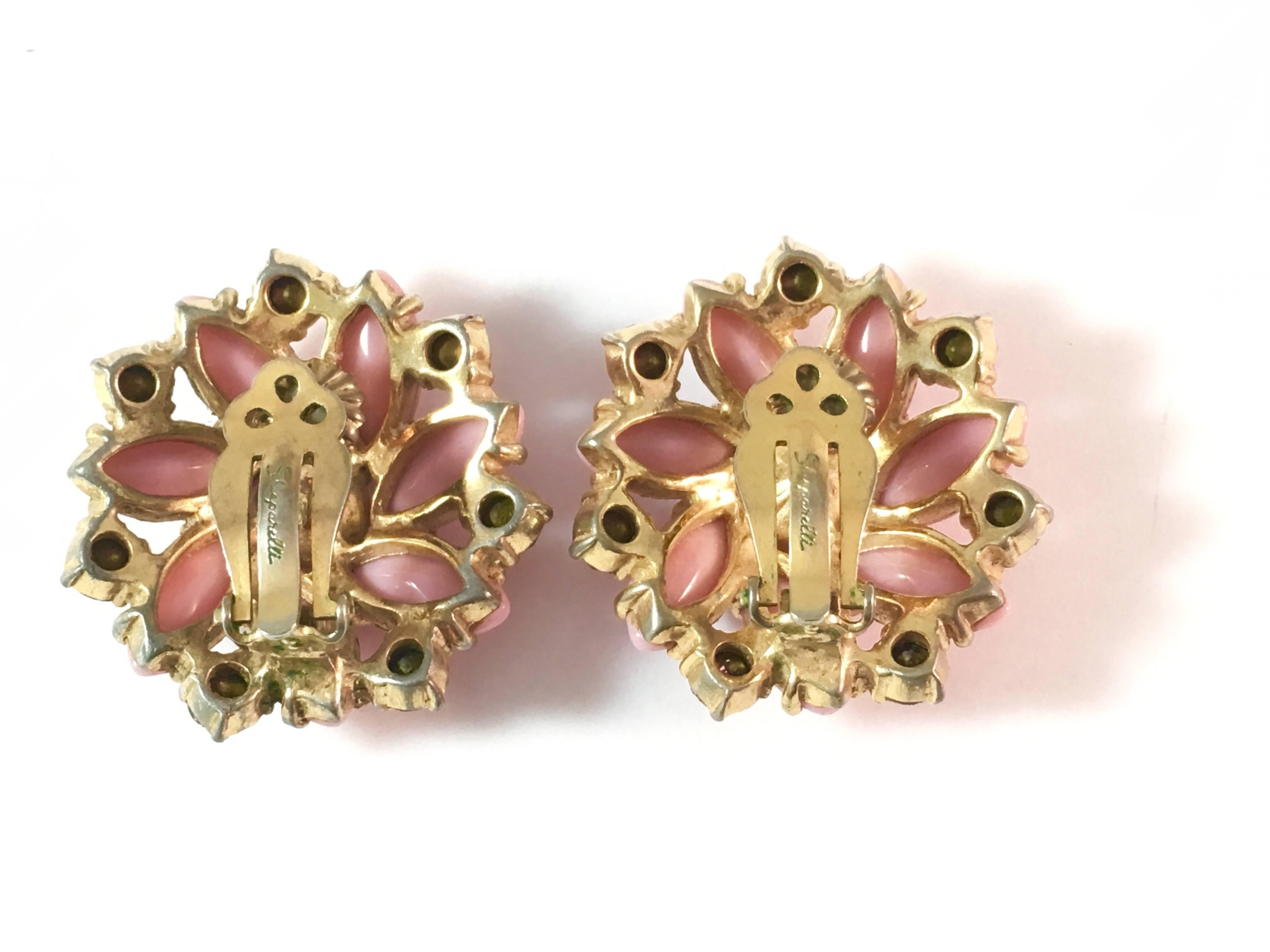 Women's Schiaparelli Pink Flower Clip-On-Earrings, 1950s For Sale