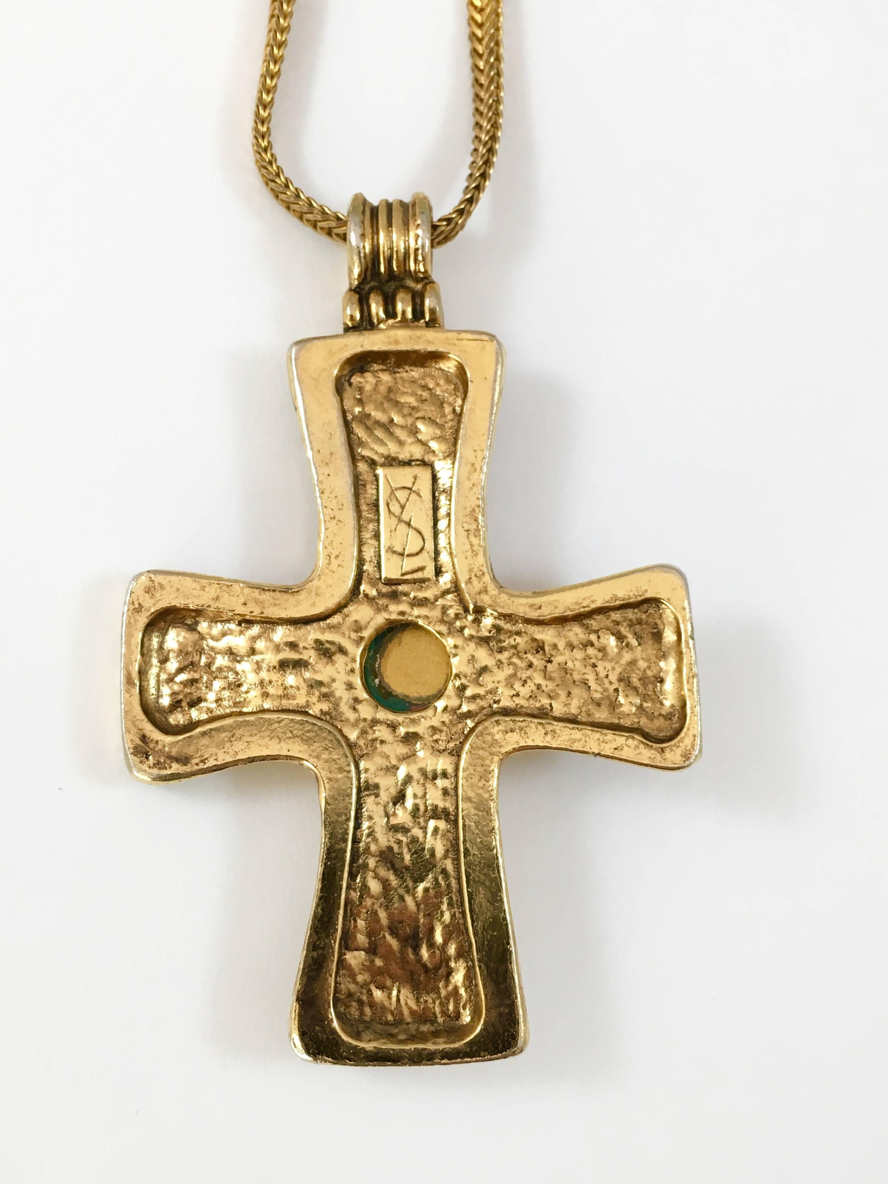 Women's or Men's Yves Saint Laurent YSL Cross Pendant Necklace 1970s