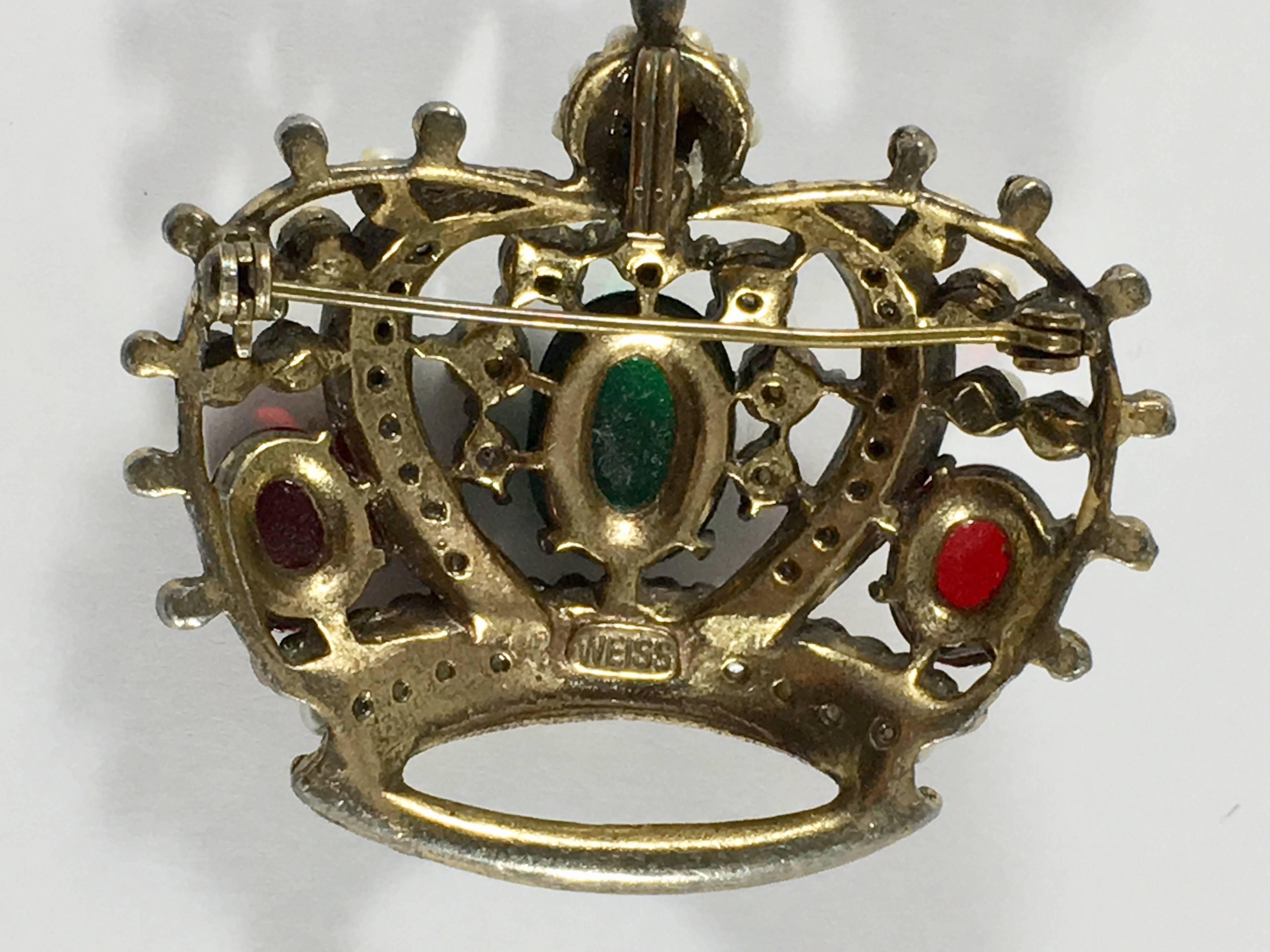 Weiss Crown Brooch Pendant 1950s 6