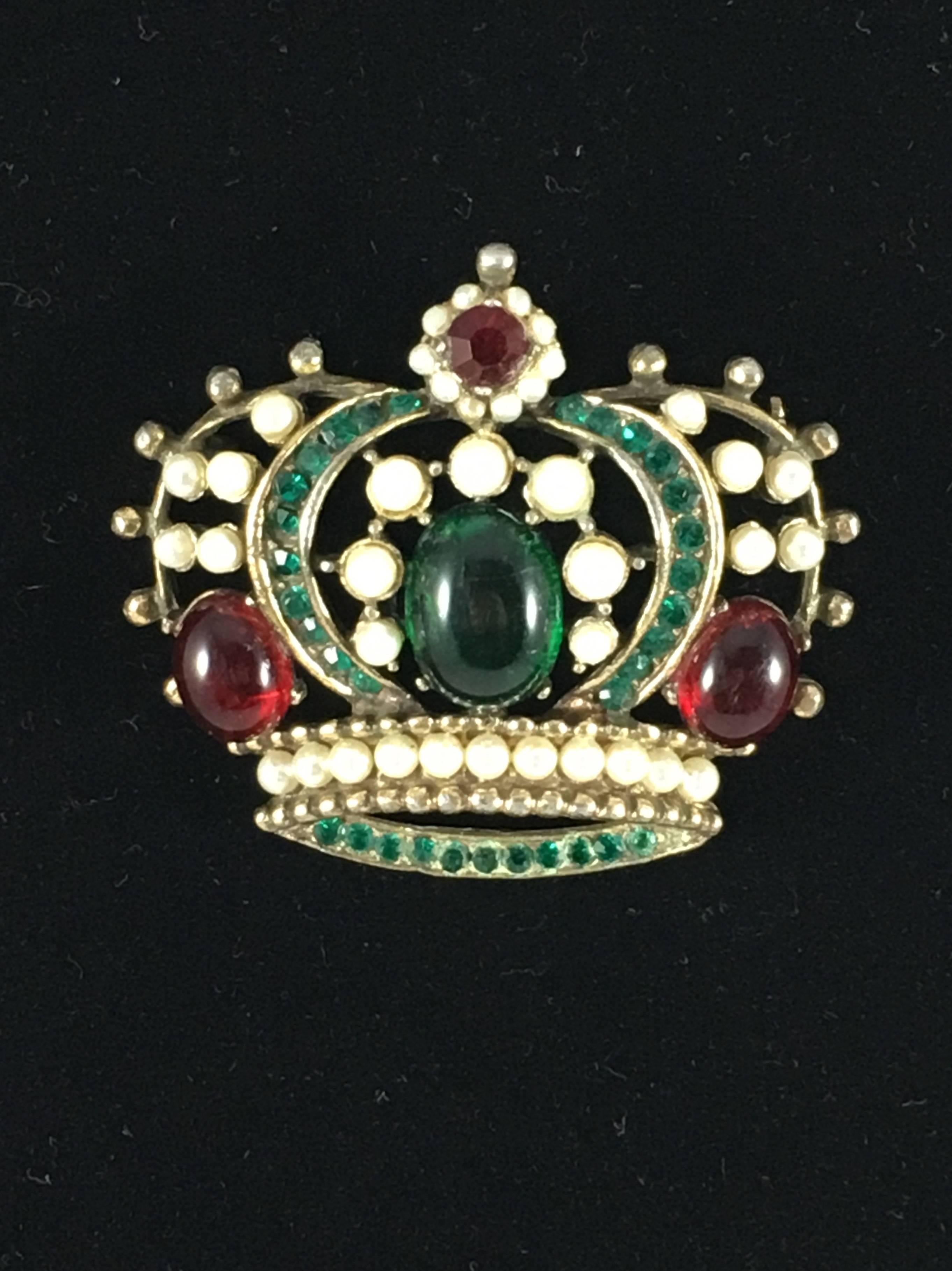 Women's or Men's Weiss Crown Brooch Pendant 1950s