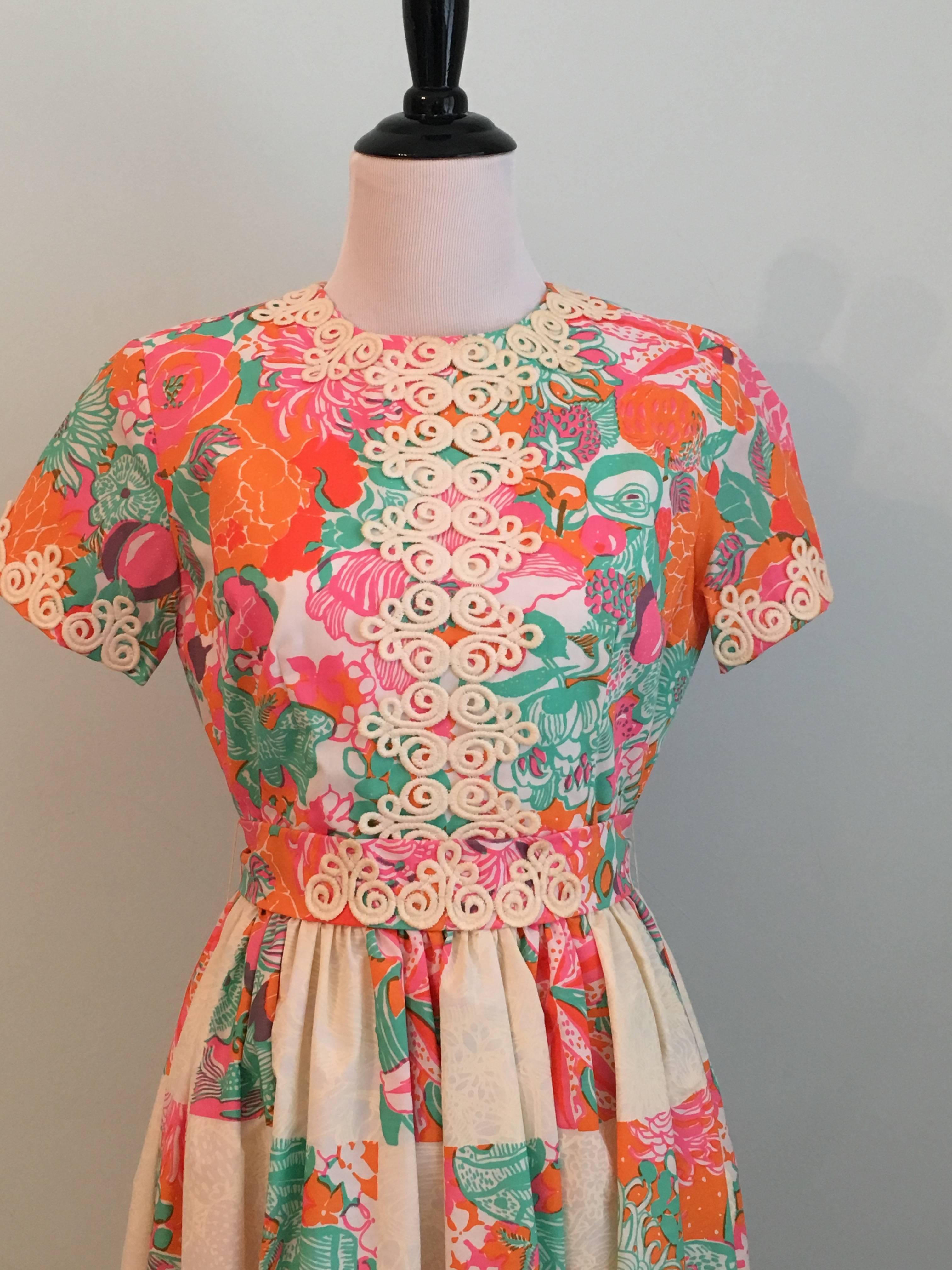 Women's 1960s Lilly Pulitzer Maxi Dress with Patchwork Print Skirt For Sale