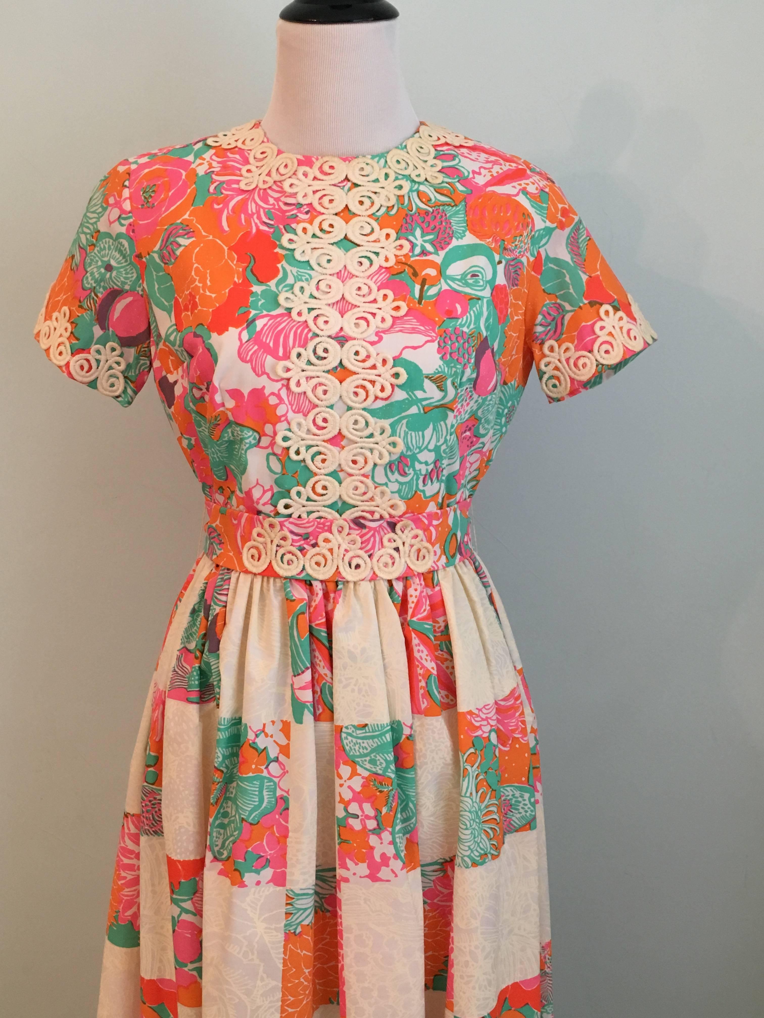 1960s Lilly Pulitzer Maxi Dress with Patchwork Print Skirt In Excellent Condition For Sale In Chicago, IL