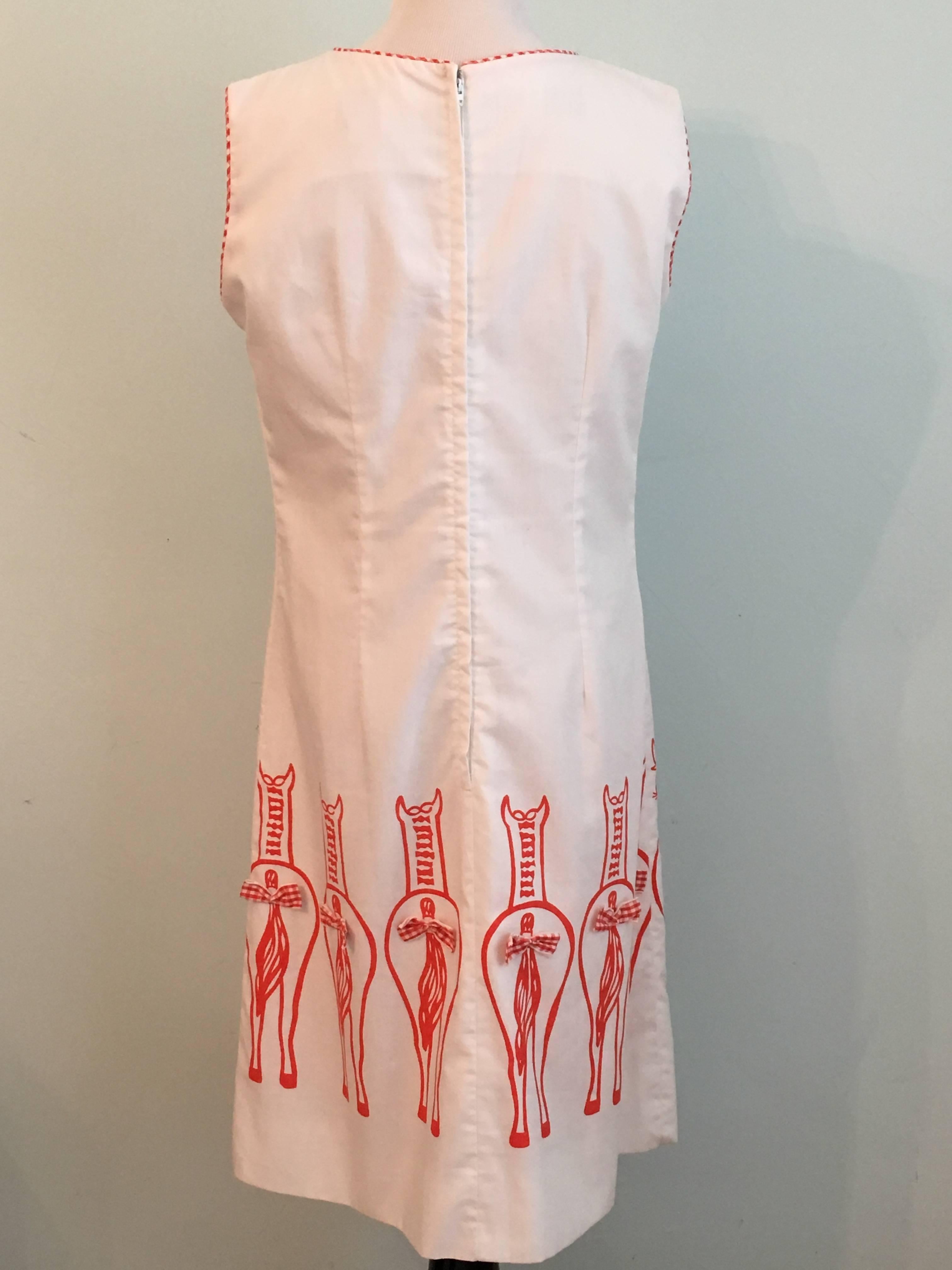 Beige Vested Gentress Coming and Going Horse Printed Dress, 1970s