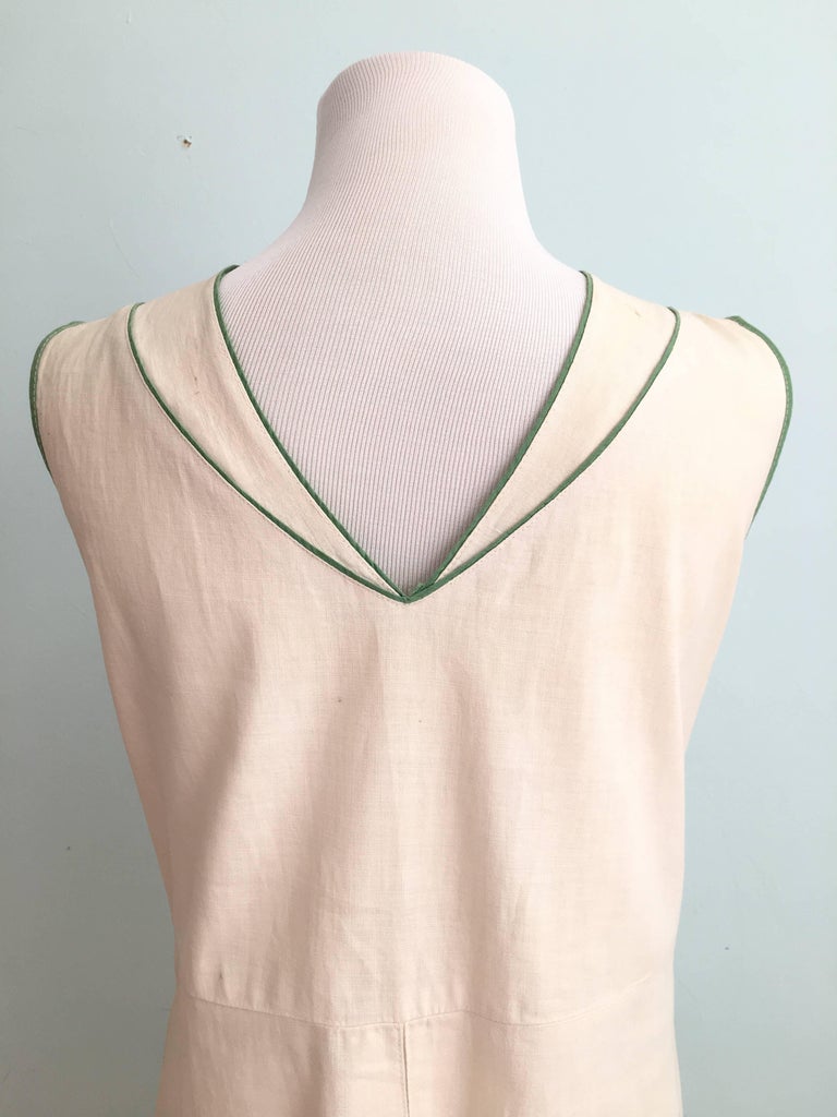 White Cotton Vintage Tennis Dress with Tennis Embroidery, 1920s For