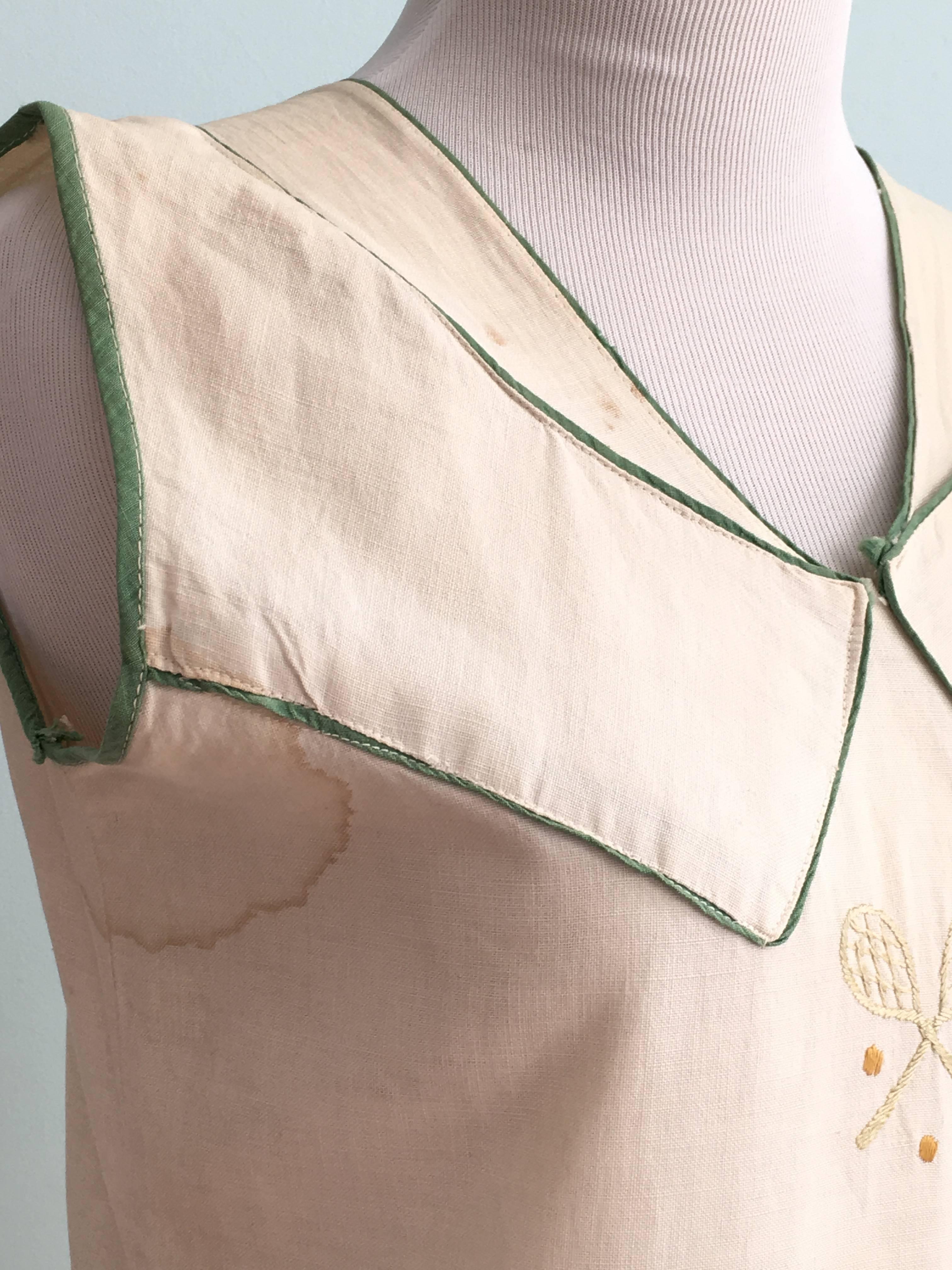White Cotton Vintage Tennis Dress with Tennis Embroidery, 1920s   For Sale 6