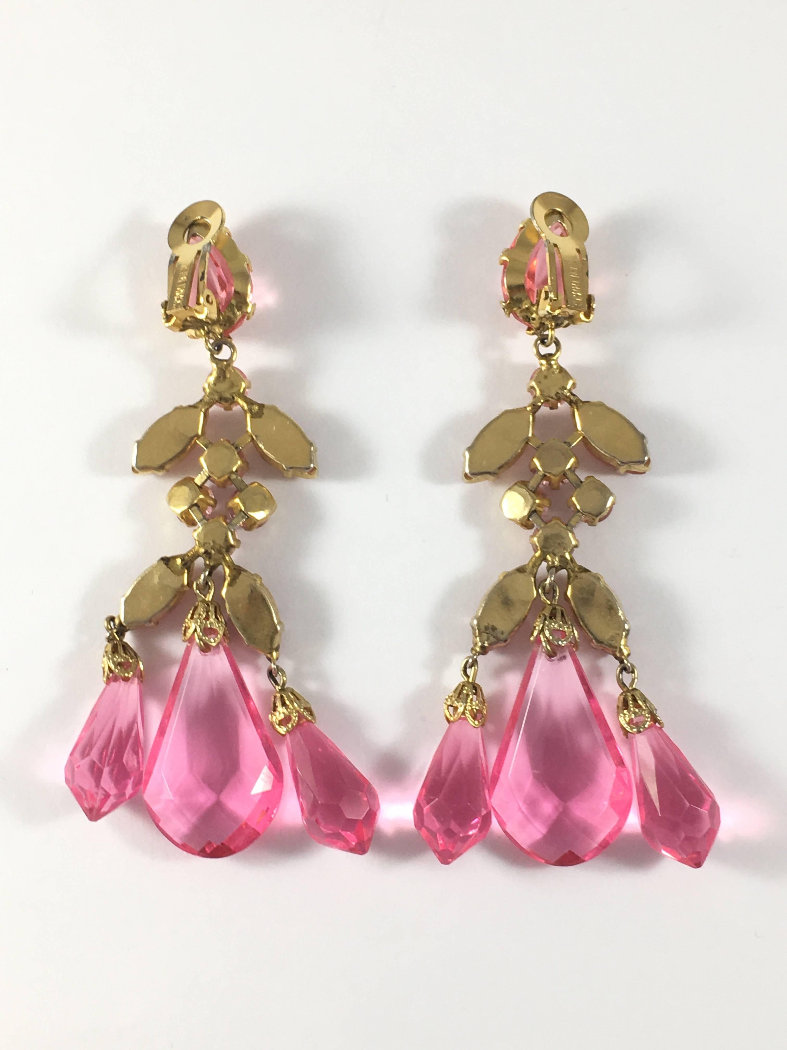 Schreiner Large Pink Statement Chandelier Earrings 1960s 2