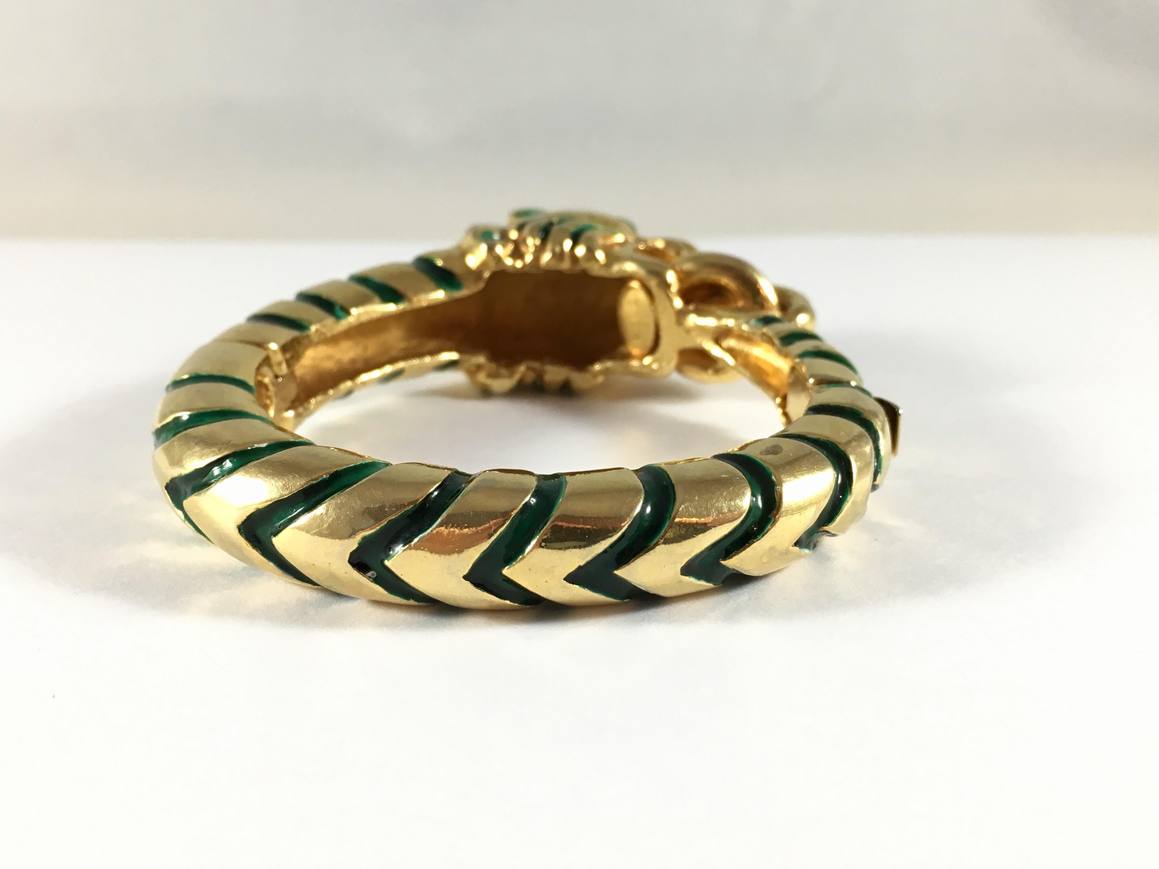 Rare Kenneth Jay Lane Green Enamel Tiger Bracelet 1960s 4