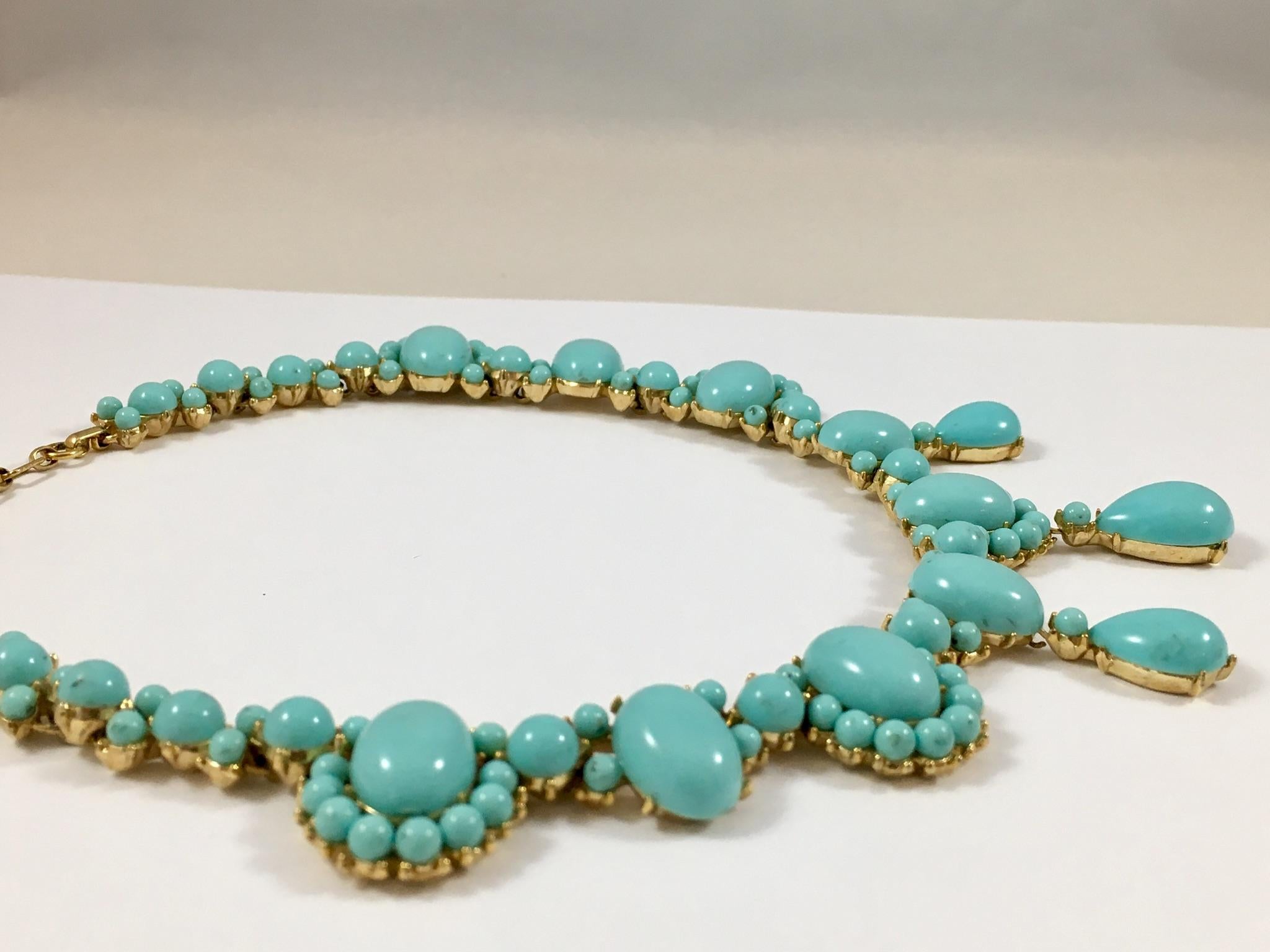 Trifari Turquoise Colored Beaded Necklace Choker 1960s 3