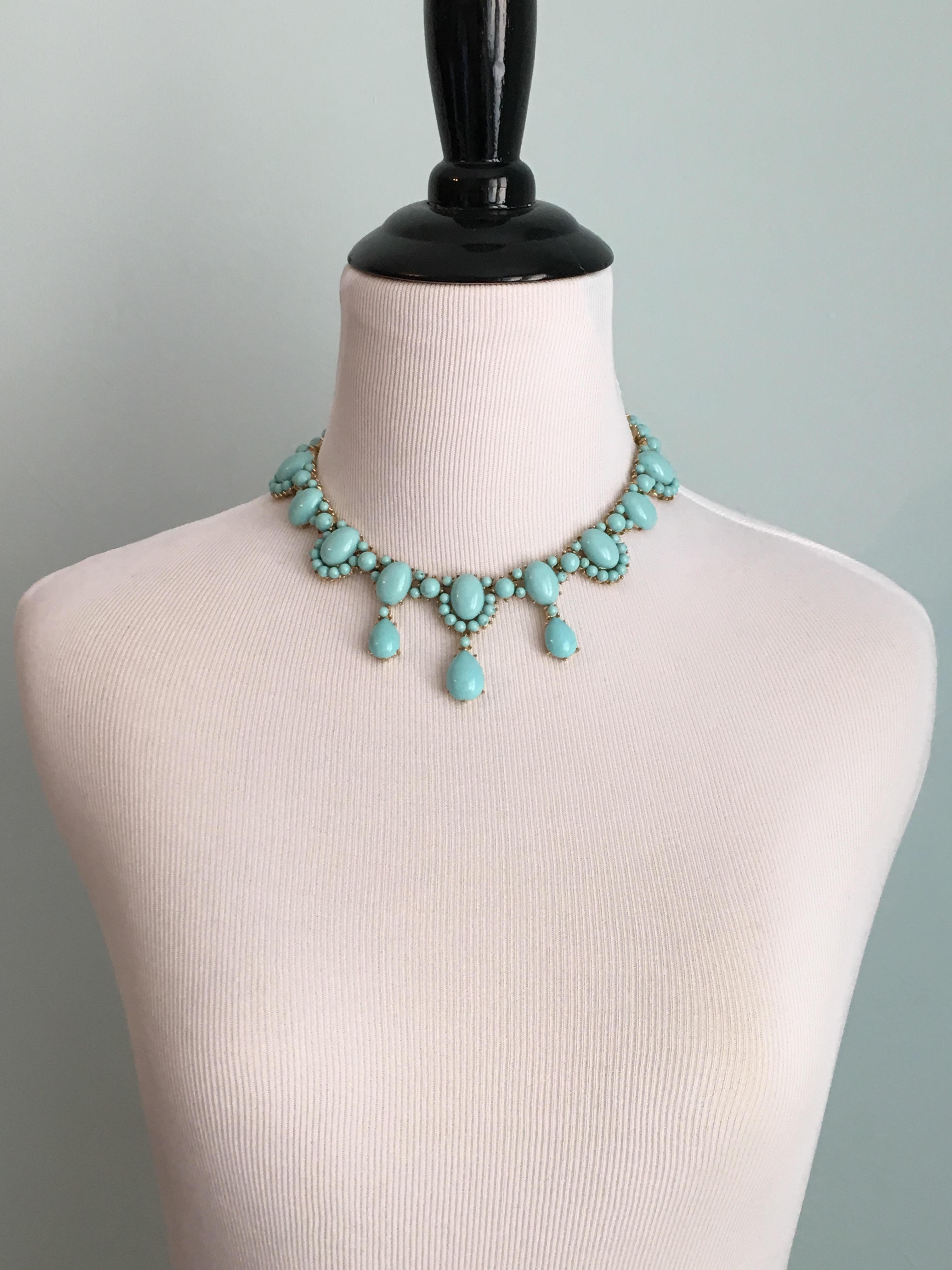 Trifari Turquoise Colored Beaded Necklace Choker 1960s In Excellent Condition In Chicago, IL