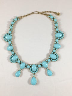 Retro Trifari Turquoise Colored Beaded Necklace Choker 1960s