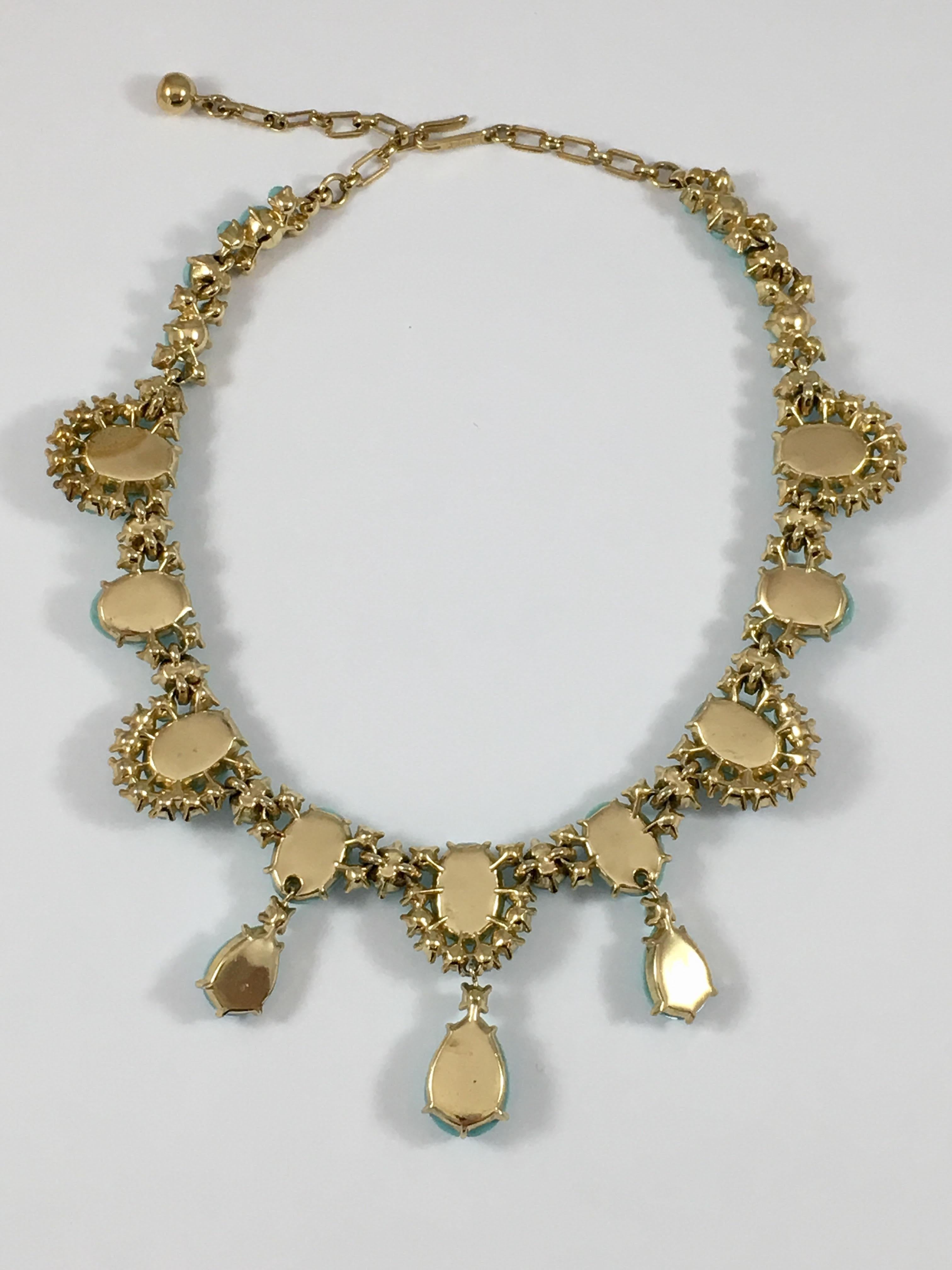 Trifari Turquoise Colored Beaded Necklace Choker 1960s 4
