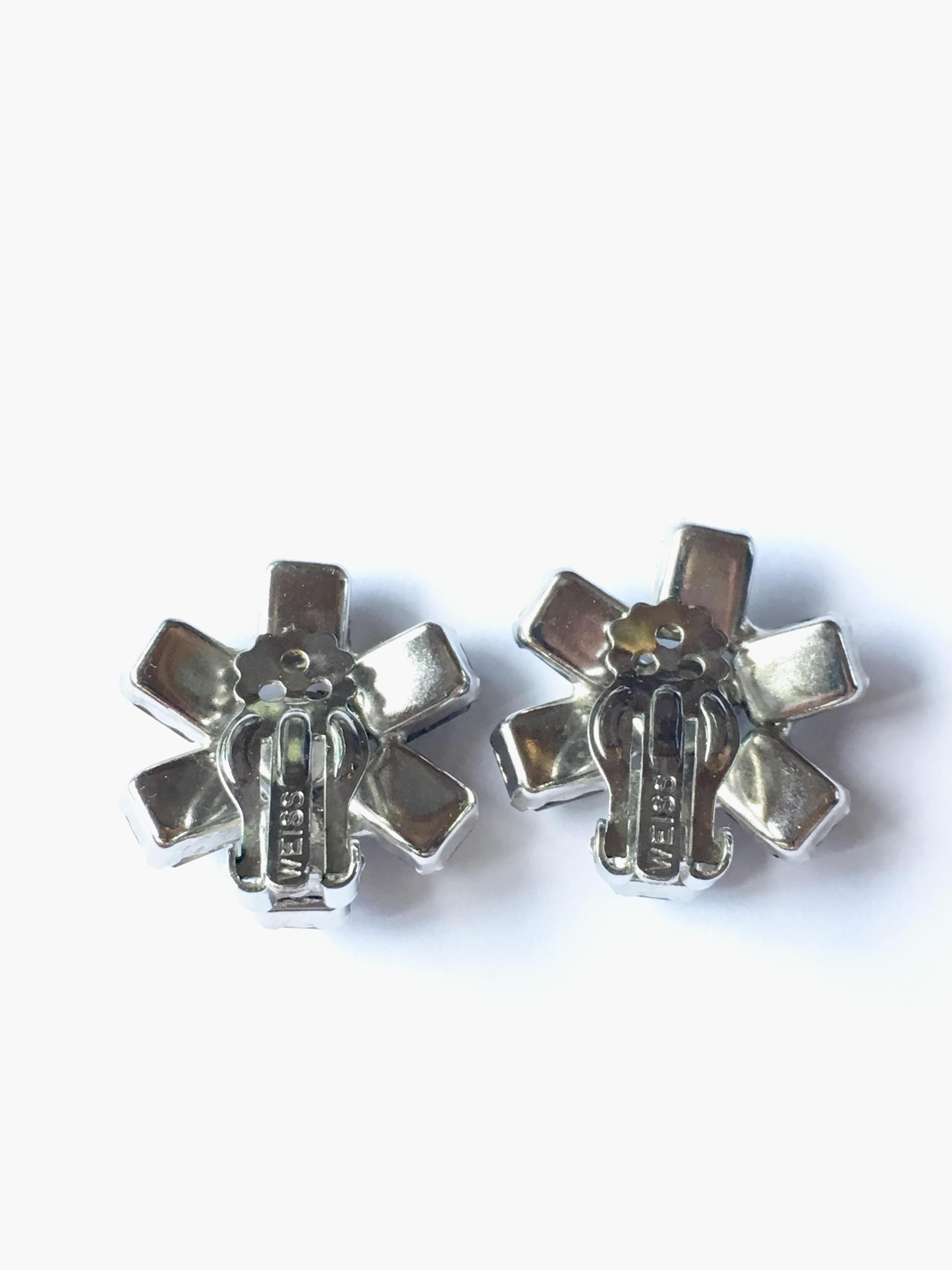 Crystal Flower Earrings Weiss 1960s 3