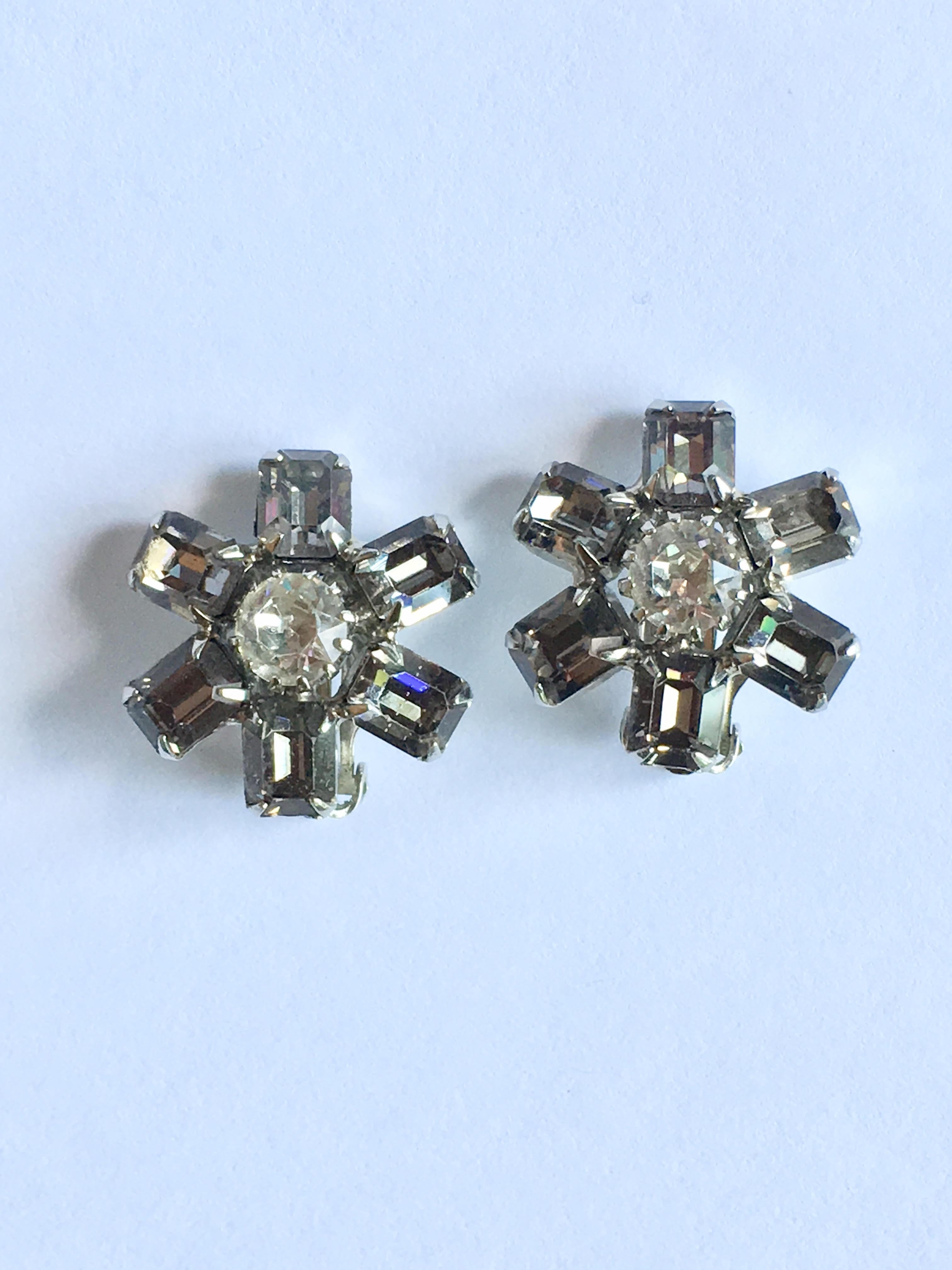 Women's Crystal Flower Earrings Weiss 1960s