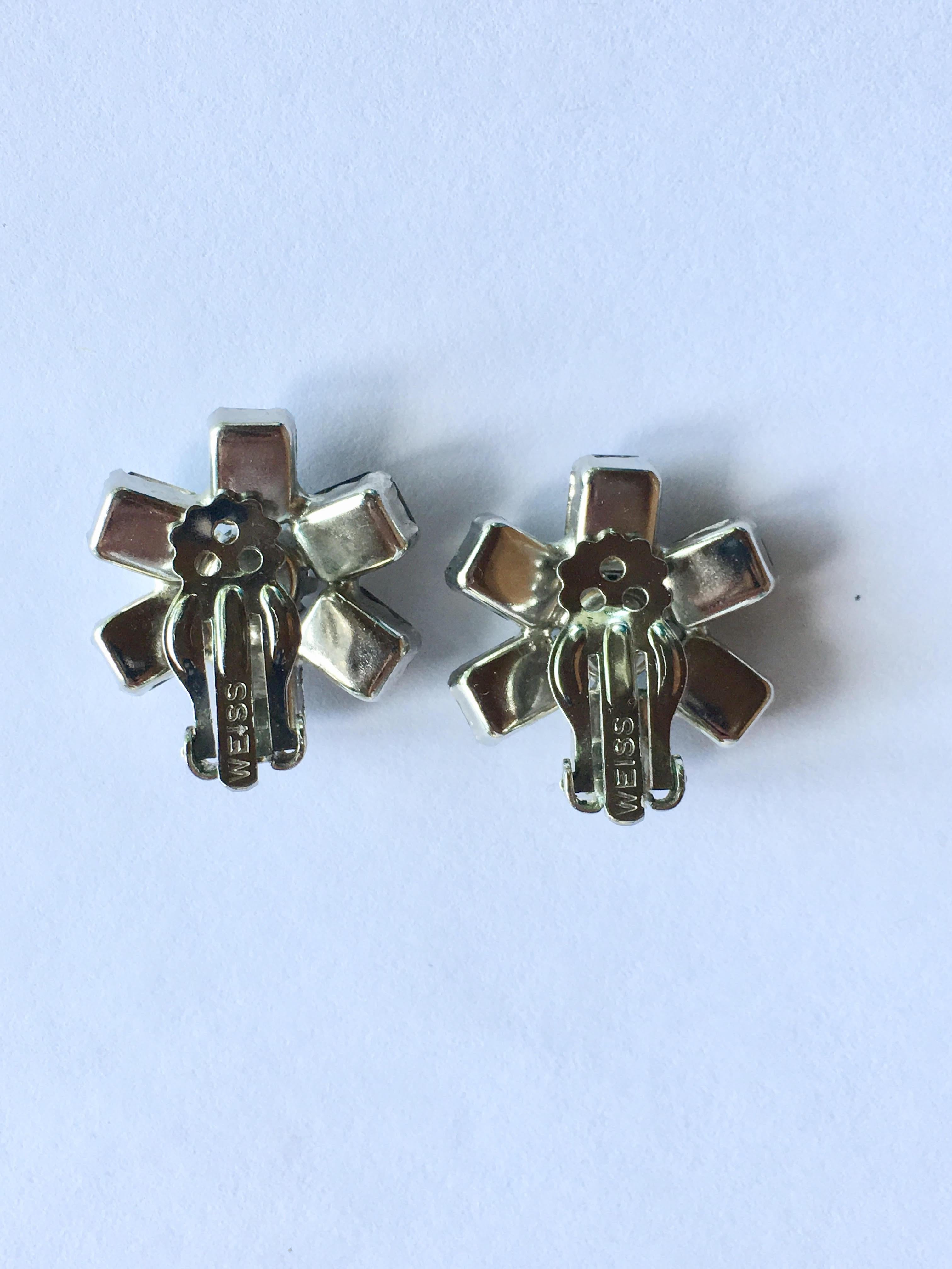 Crystal Flower Earrings Weiss 1960s 4