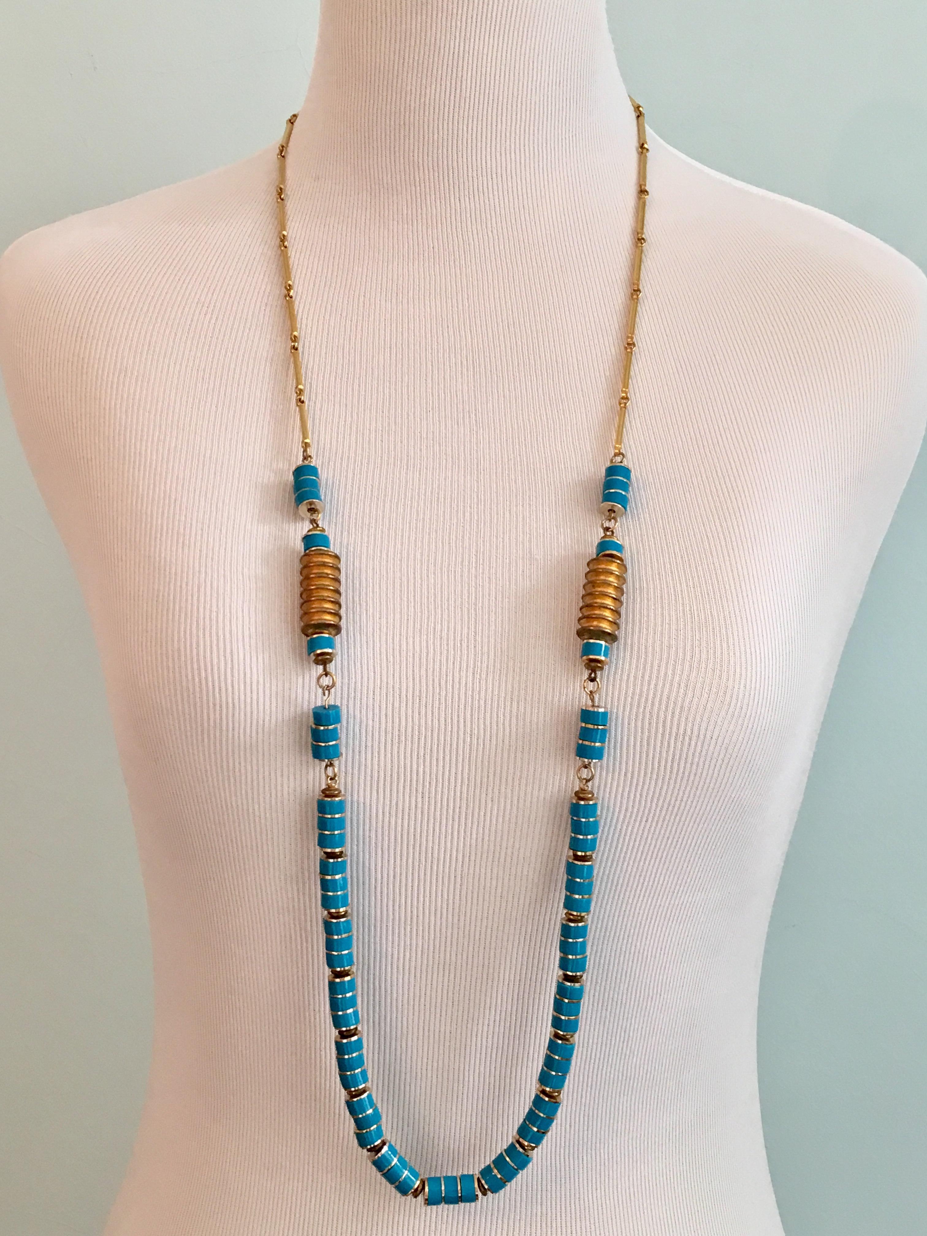 Pierre Cardin Turquoise Colored Beaded Necklace, 1970s In Excellent Condition In Chicago, IL