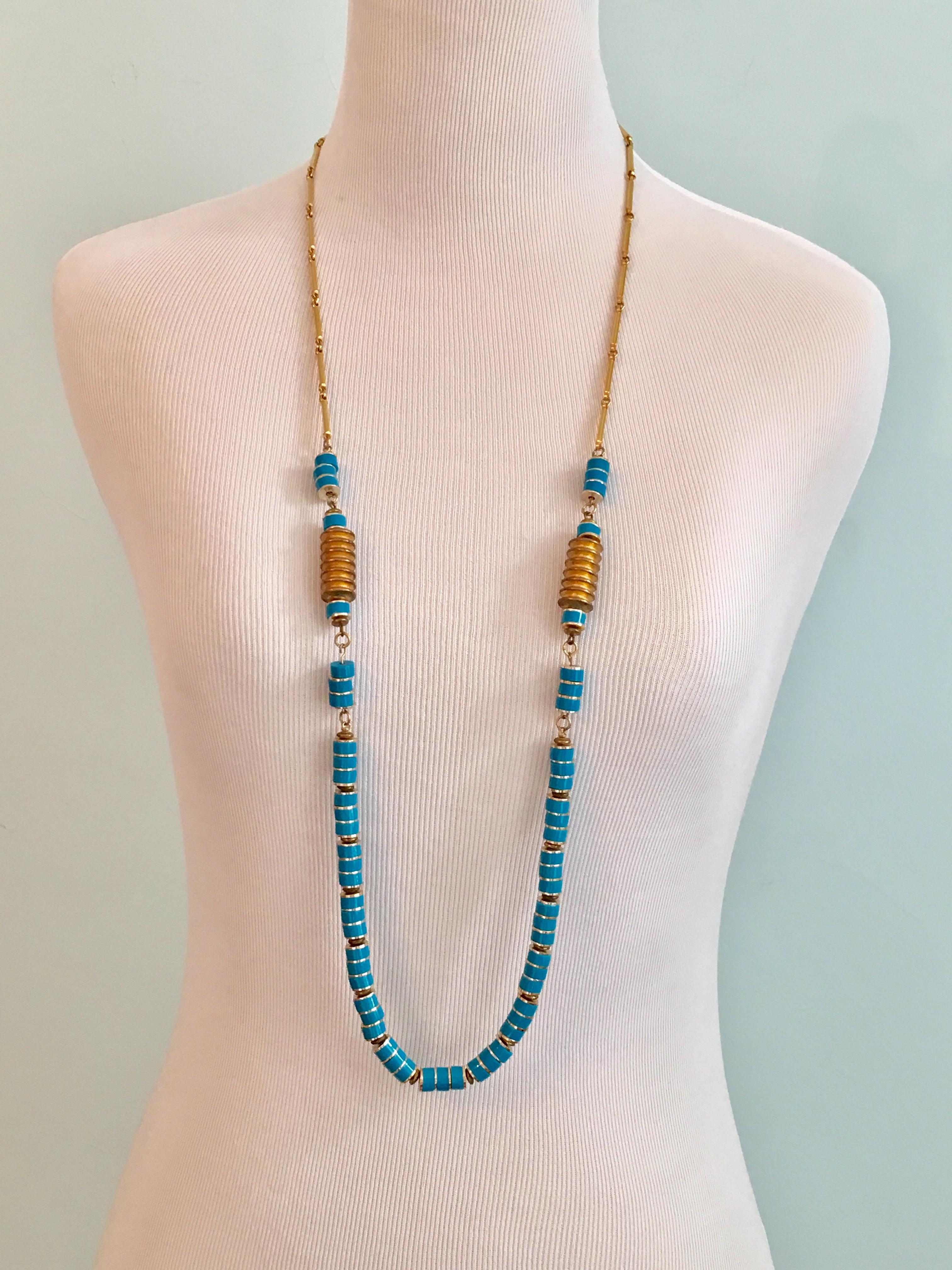 Women's Pierre Cardin Turquoise Colored Beaded Necklace, 1970s