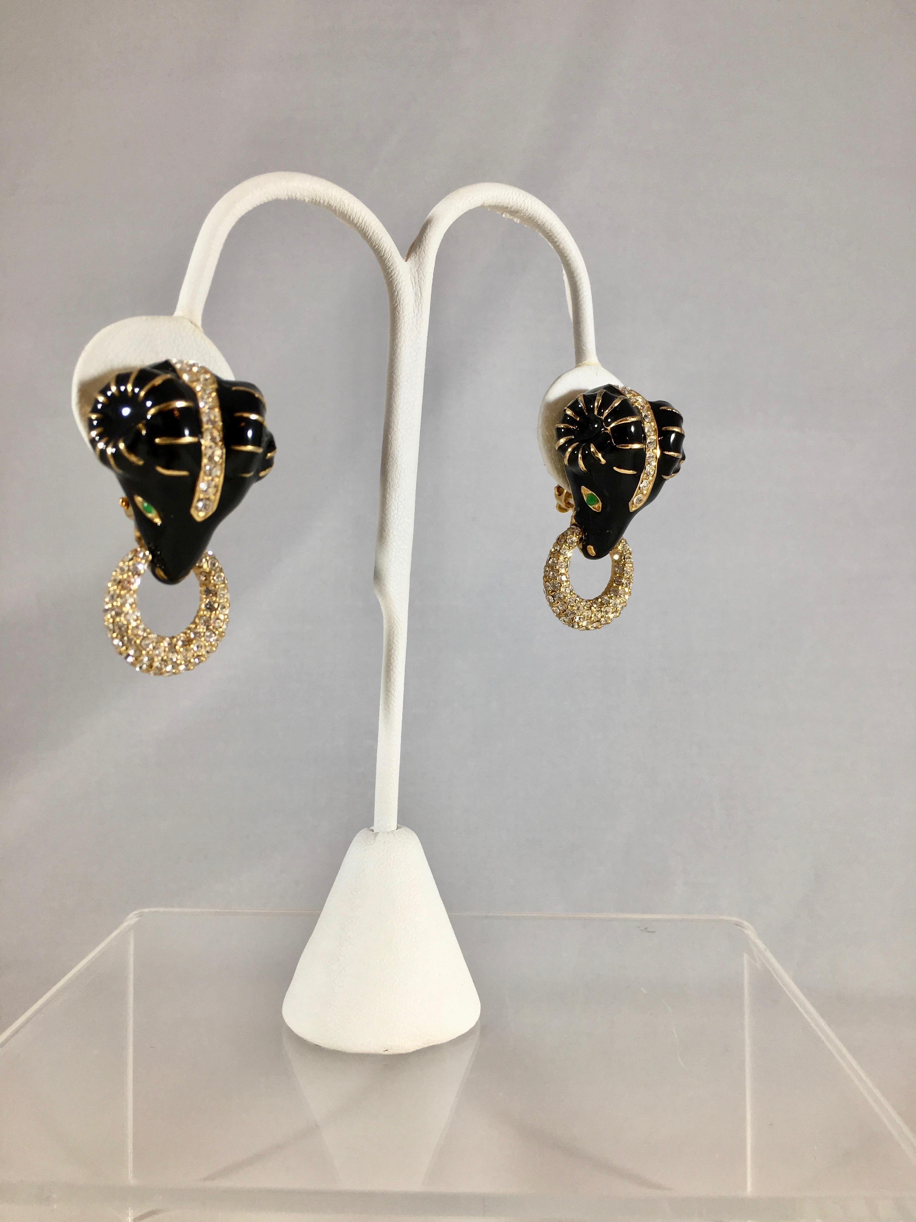 Ciner Rams Head Clip-On Earrings, 1980s In Excellent Condition In Chicago, IL