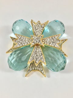 Kenneth Jay Lane Blue Lucite Maltese Cross Brooch / Pendant, 1970