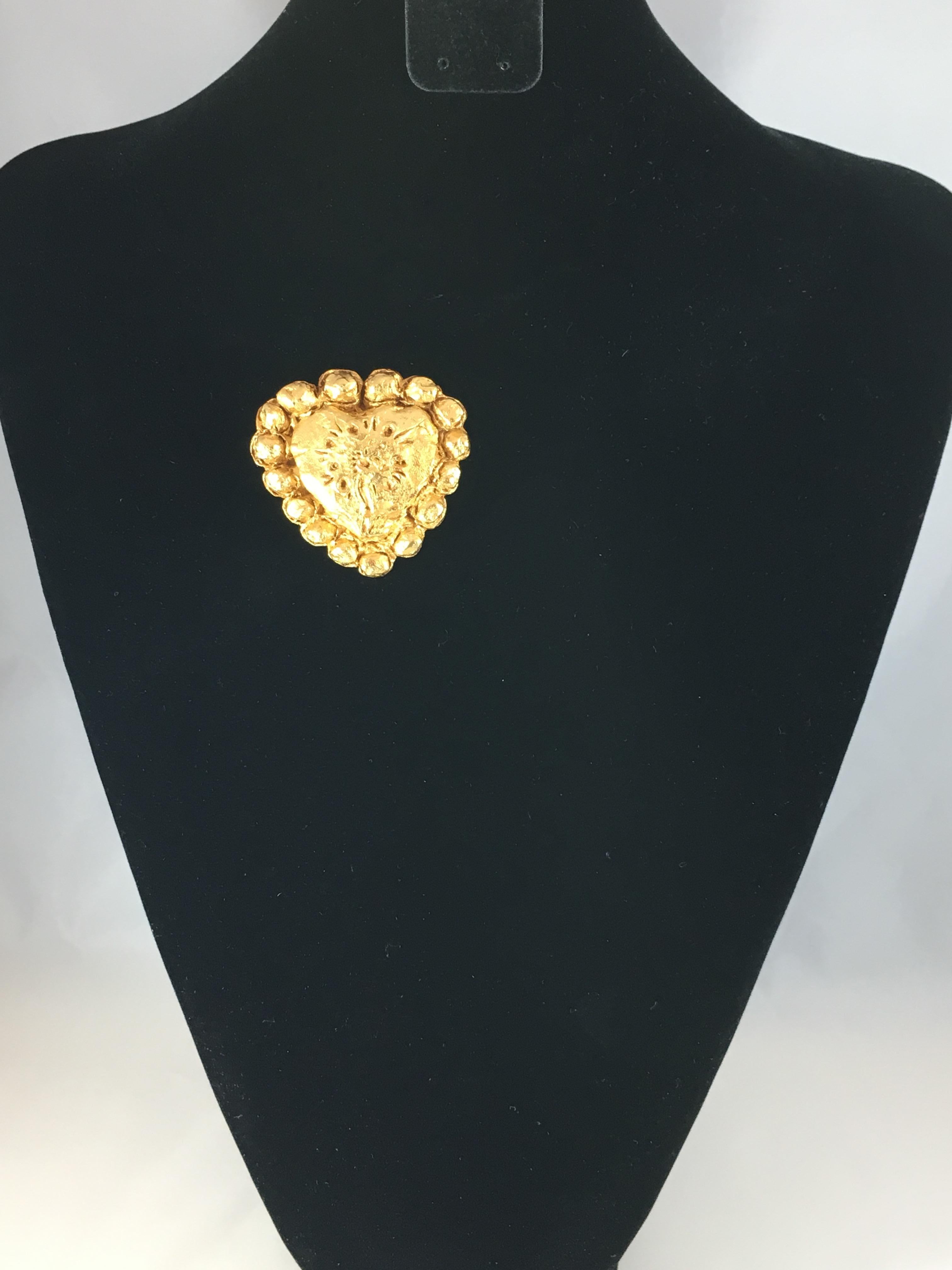 Christian Lacroix Goldtone Heart Brooch, 1990s 6