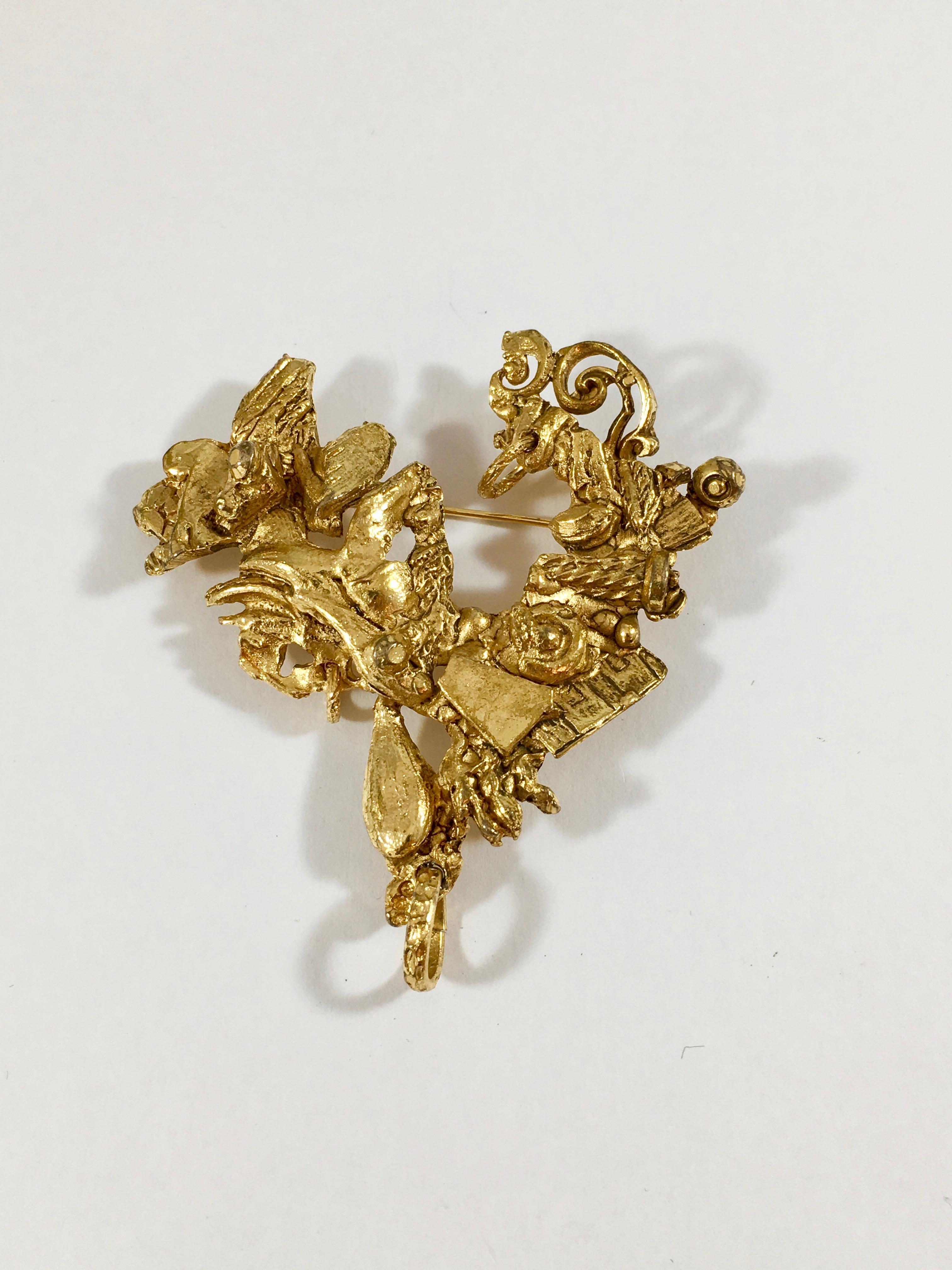 Christian Lacroix Abstract Heart Brooch, 1990s In Excellent Condition For Sale In Chicago, IL
