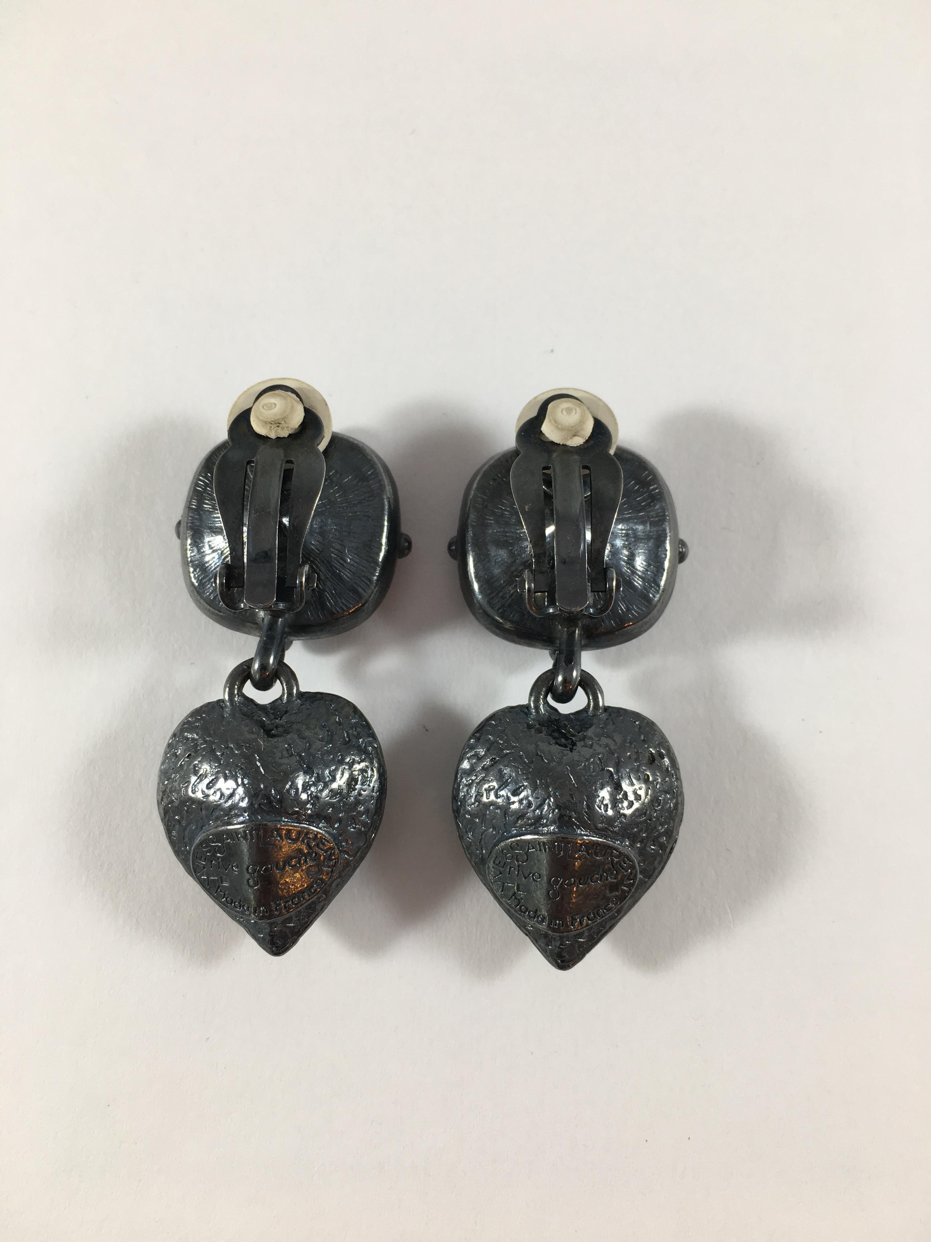 Yves Saint Laurent Rive Gauche Gunmetal Dangle Earrings 1980s For Sale 7