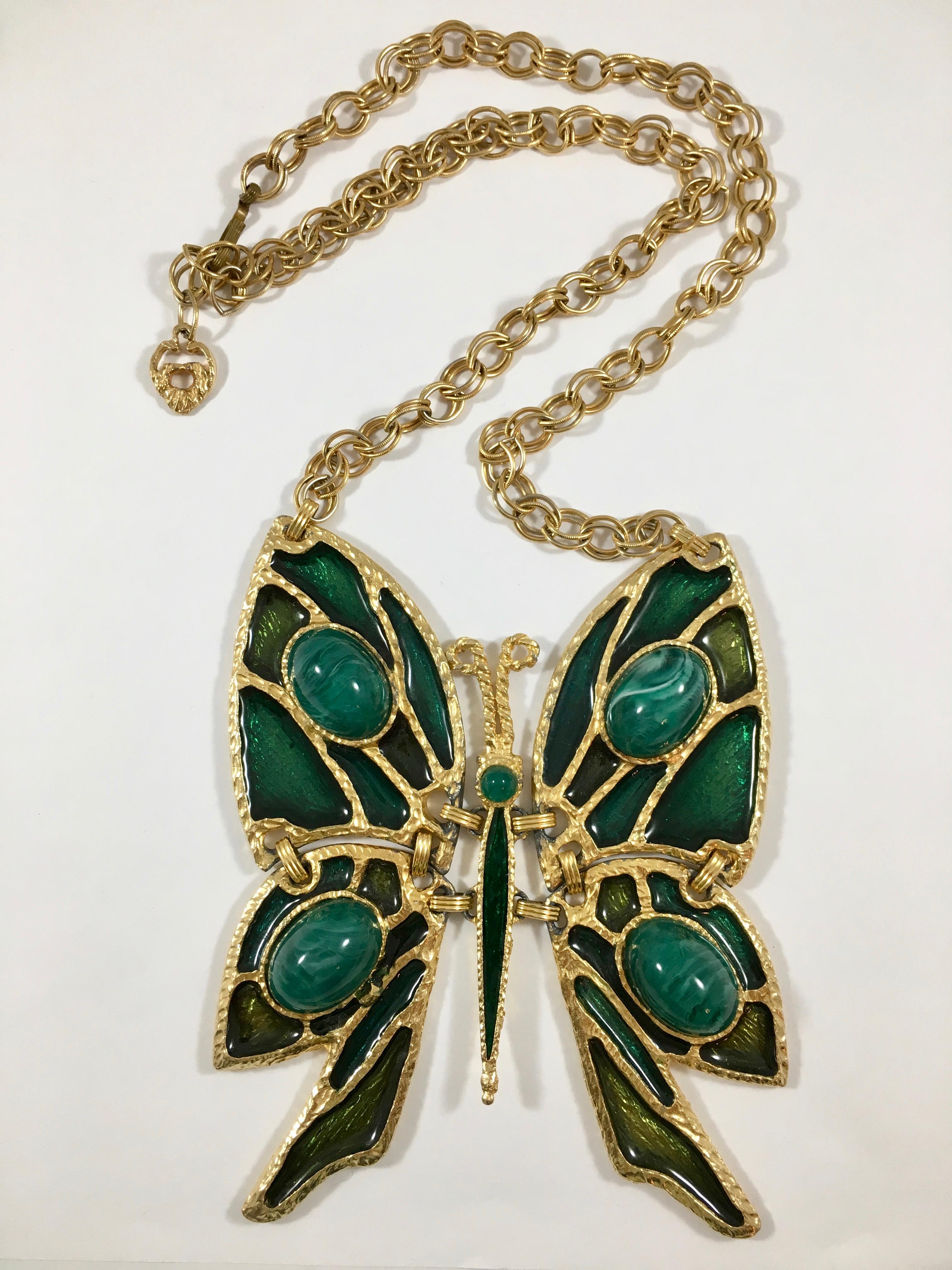 Massive Butterfly Pendant Necklace, 1970s In Good Condition In Chicago, IL
