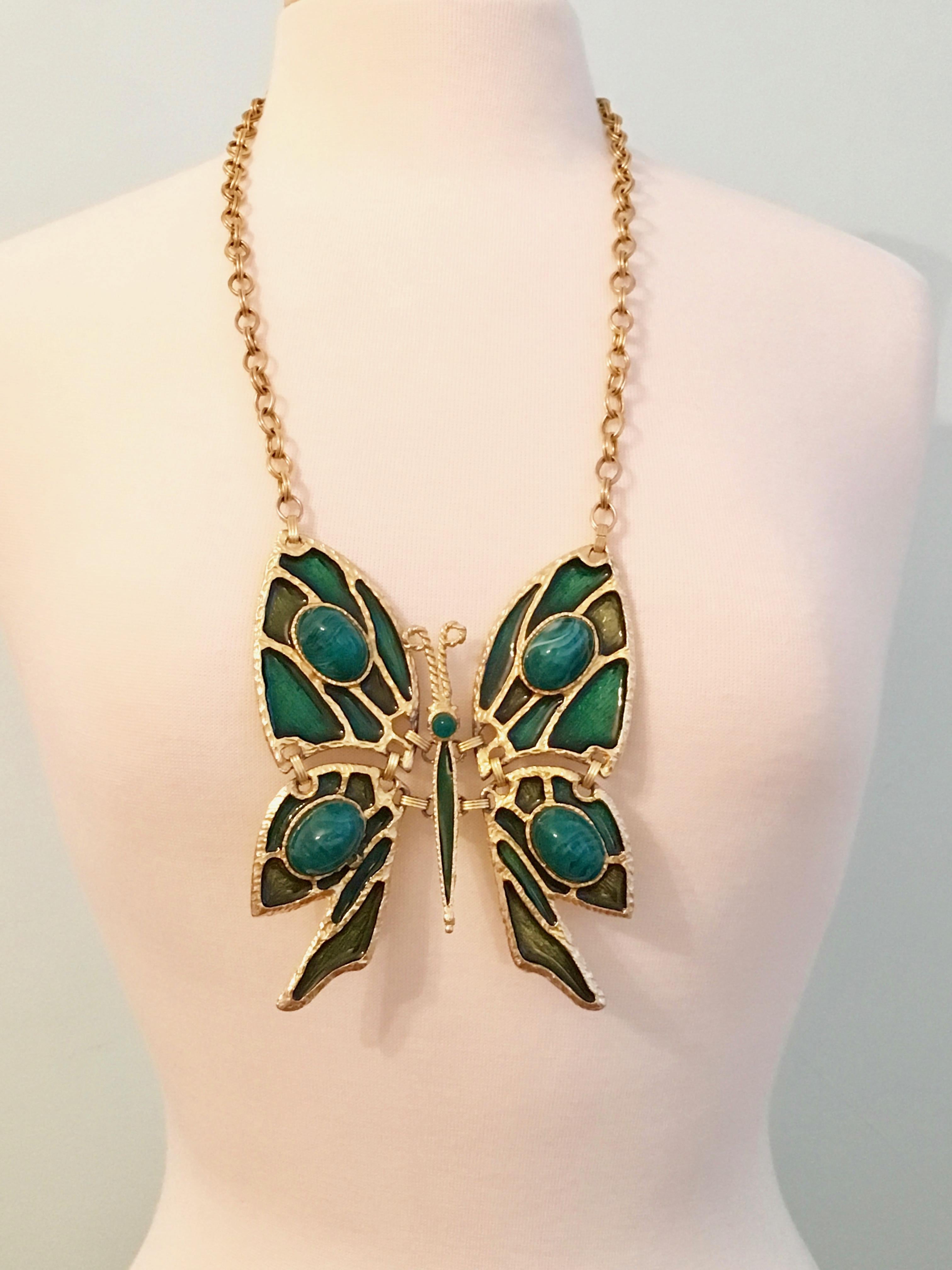 Massive Butterfly Pendant Necklace, 1970s 2