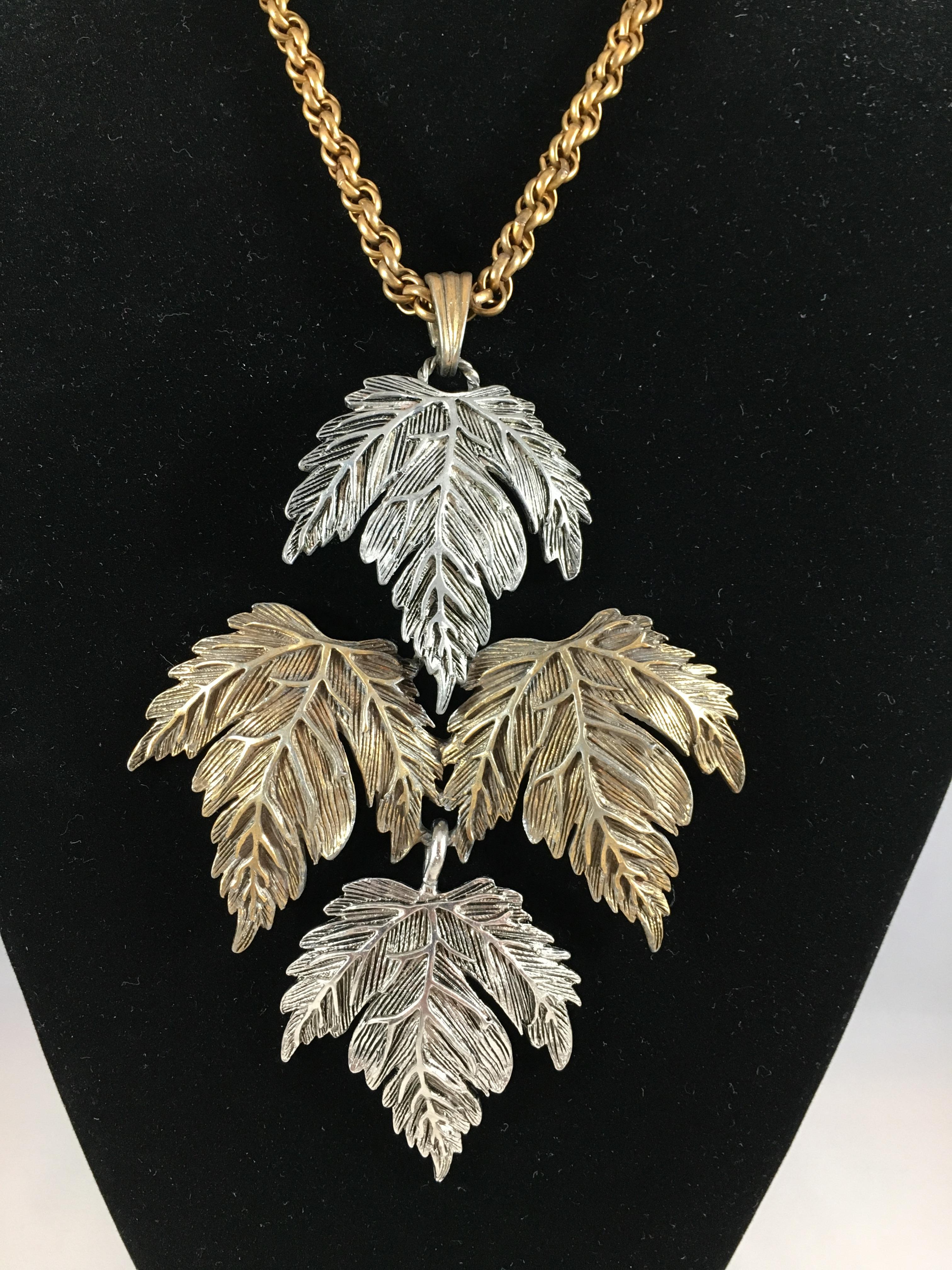 Castlecliff Large Leaf Pendant Necklace 1950s In Good Condition In Chicago, IL