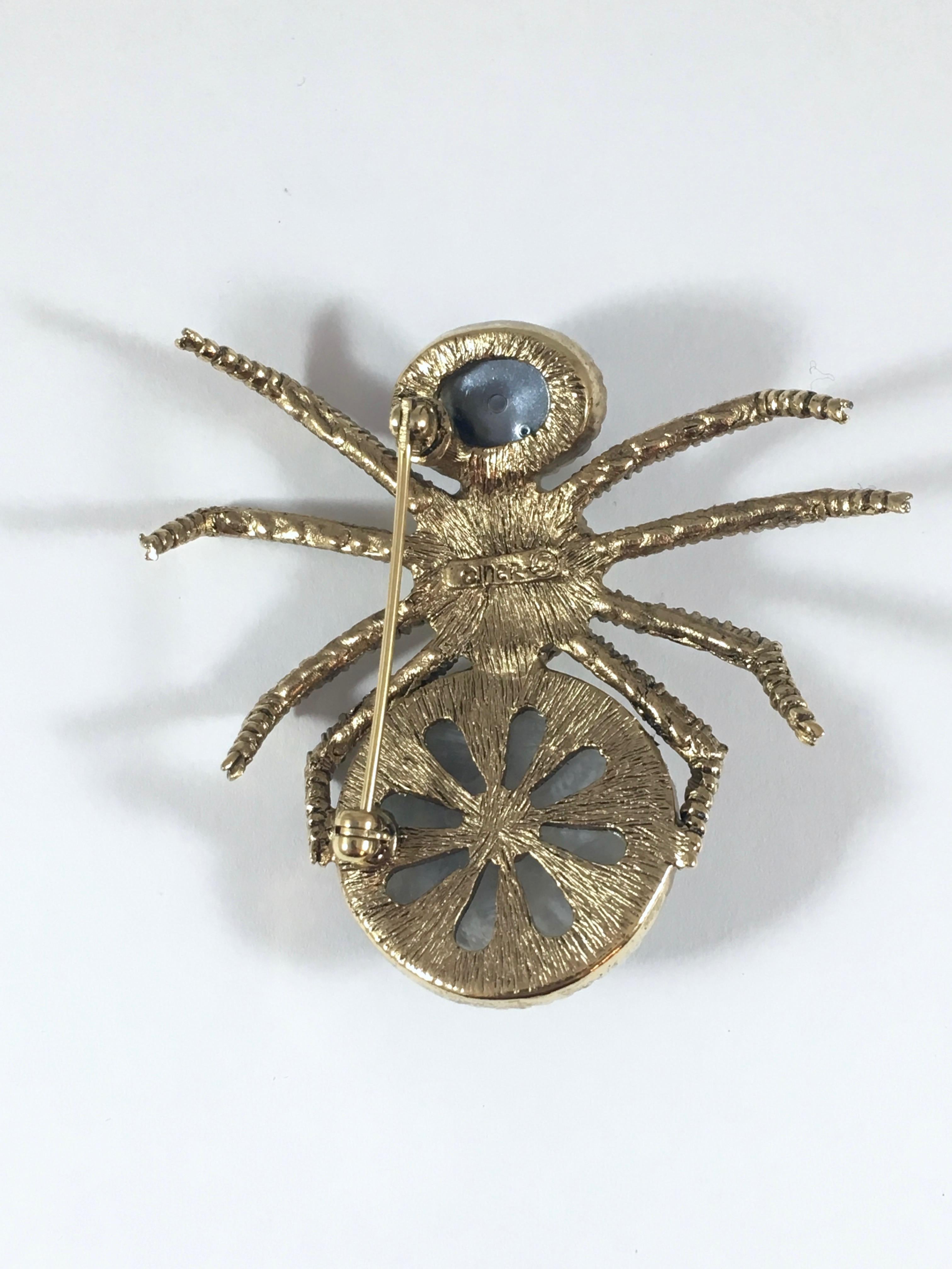 Ciner Spider Faux Pearl and Rhinestone Brooch 1970s 3