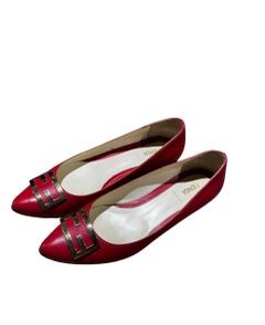 Vintage Fendi Red Leather FF Logo Pointed-Toe Flats