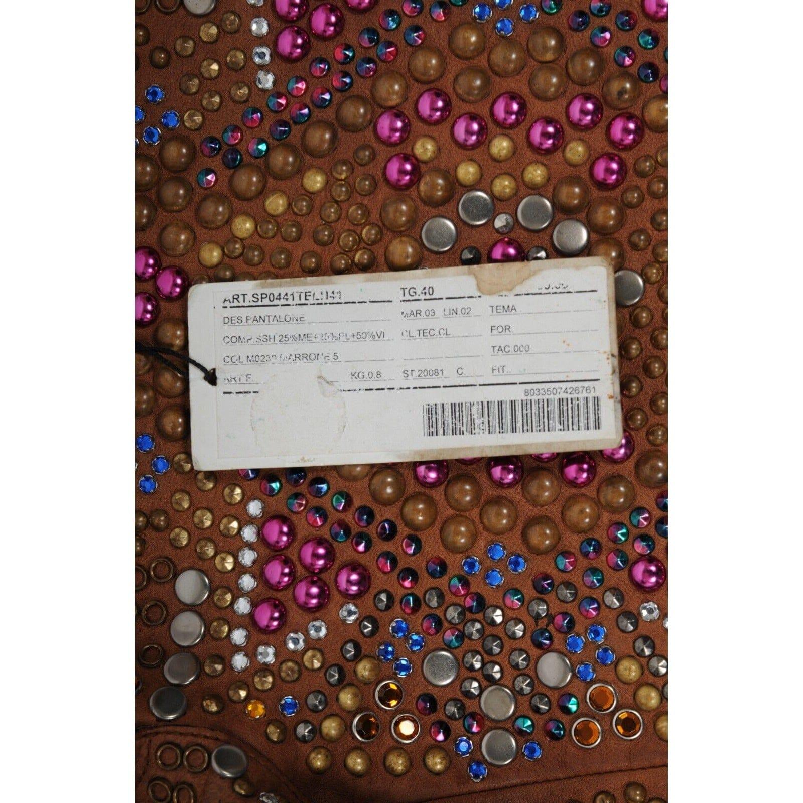 2000 Runway Pantalon évasé en cuir avec ornements US4 IT 40 Marron avec perles en vente 10