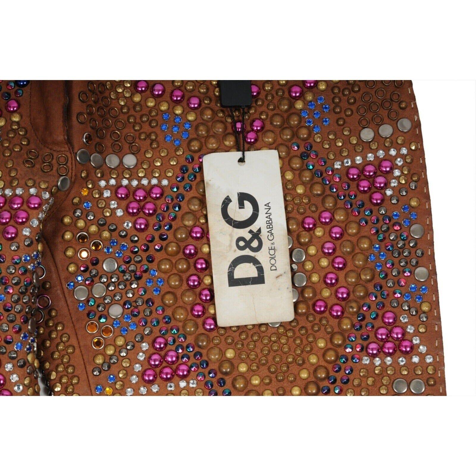 2000 Runway Pantalon évasé en cuir avec ornements US4 IT 40 Marron avec perles en vente 9