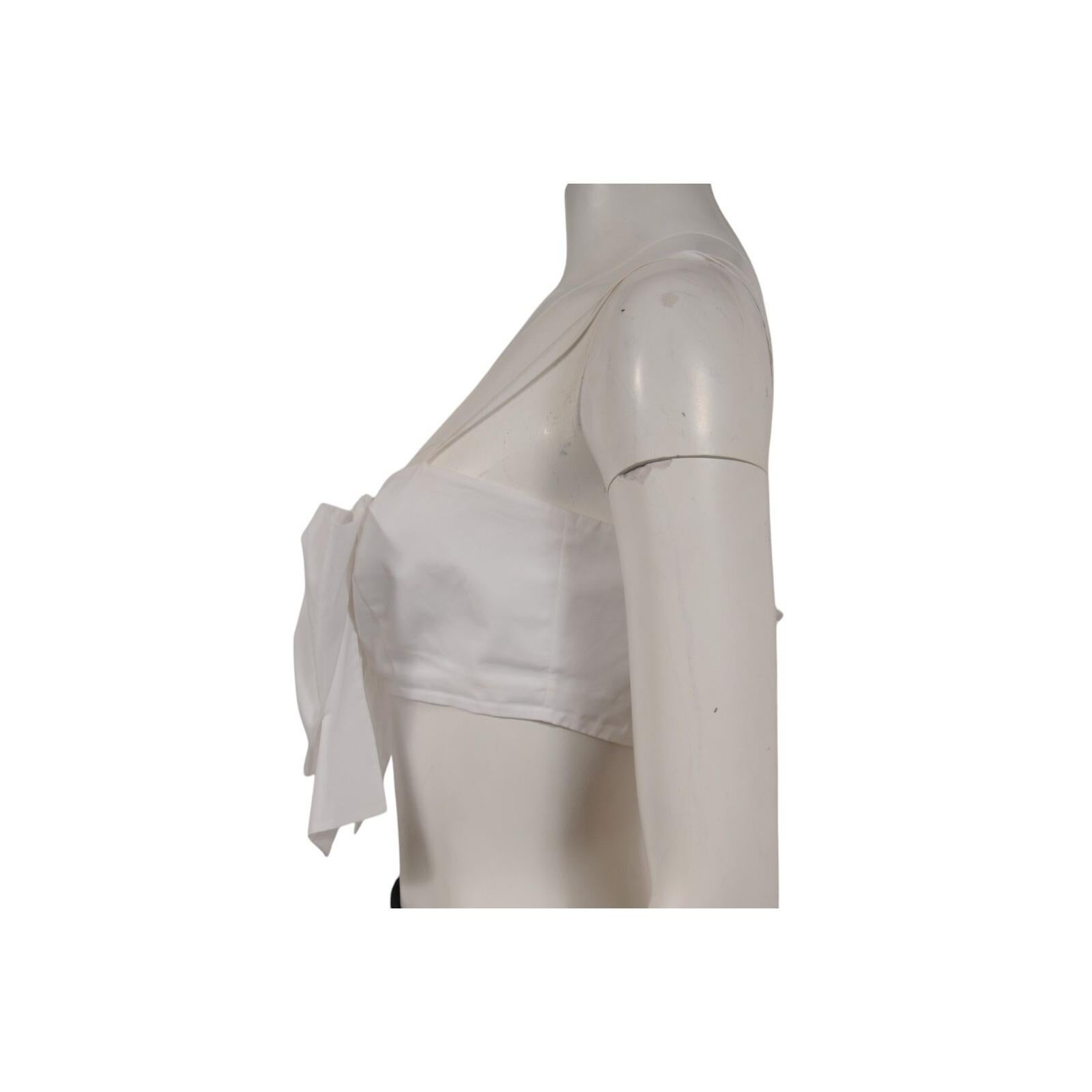 Chanel - Top pour corset avec nœud et épingle à fleur Taille FR 40 Blanc CC Logo Coton en vente 1
