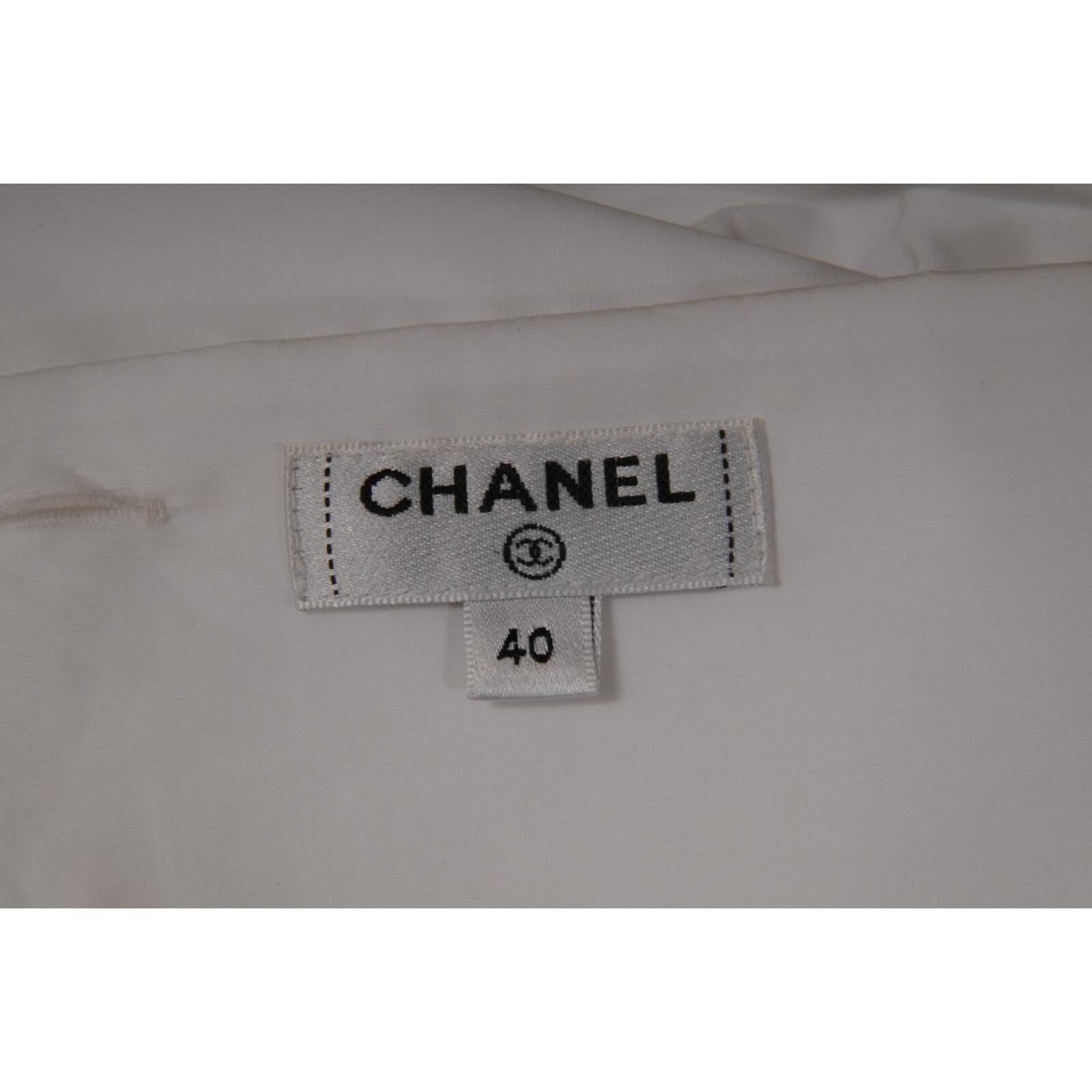 Chanel - Top pour corset avec nœud et épingle à fleur Taille FR 40 Blanc CC Logo Coton en vente 5