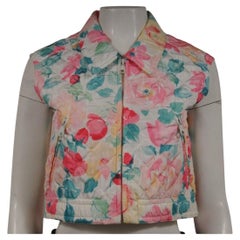 Chanel Vintage 95c Floral Diamond Quilted CC Logo Vest Size 38 Pink White Jacket