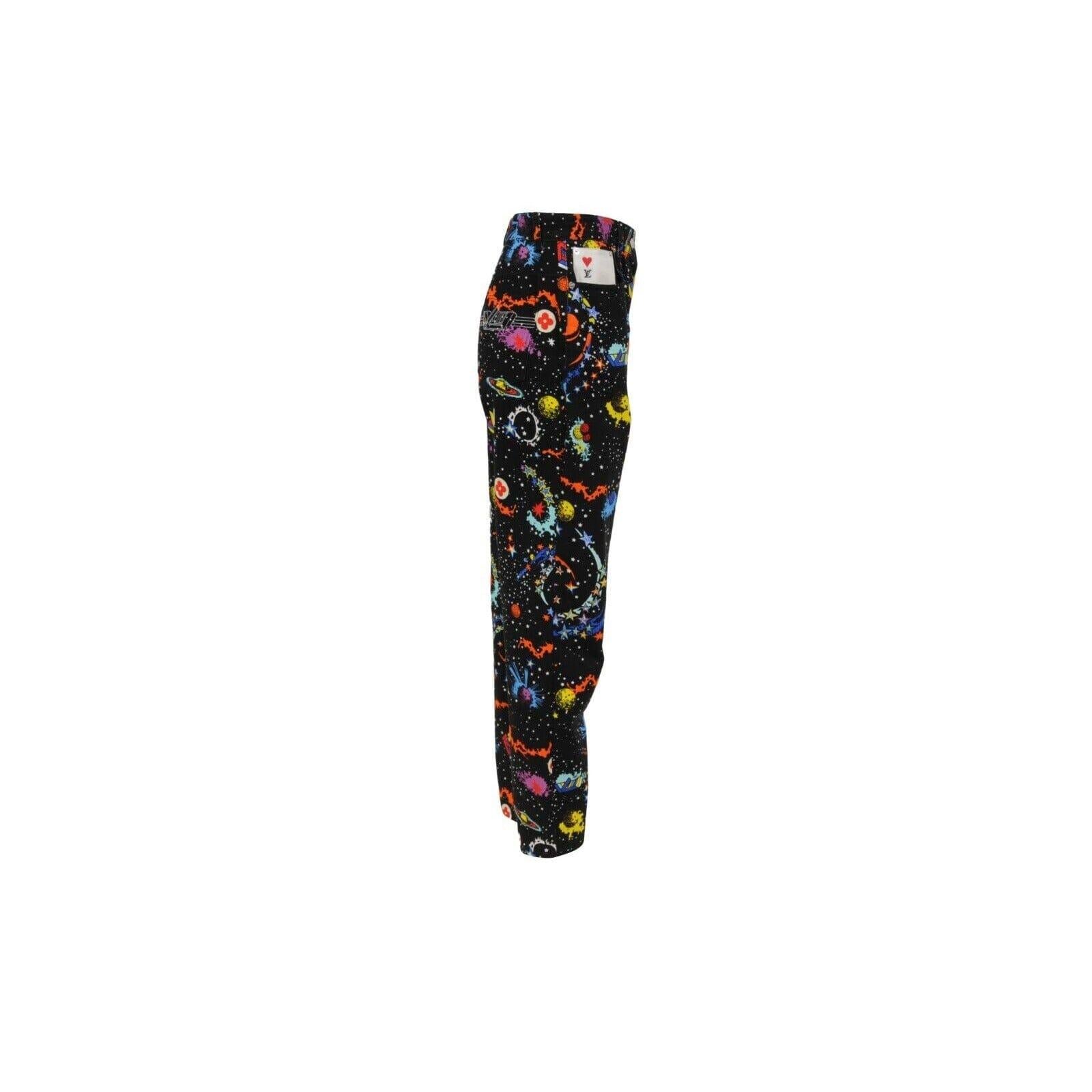 Noir Jean Louis Vuitton Galaxy Print Jeans 42 US 10 Black Space Logo Game On Denim en vente