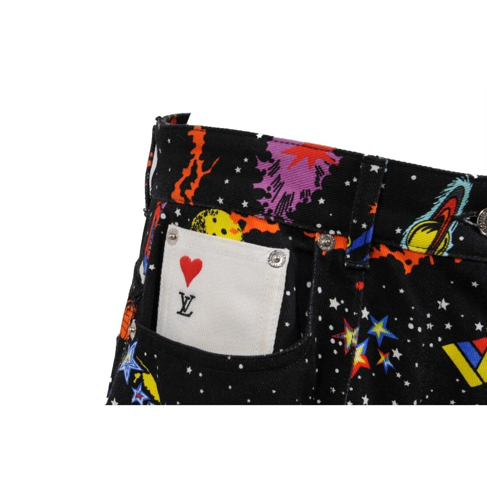 Jean Louis Vuitton Galaxy Print Jeans 42 US 10 Black Space Logo Game On Denim en vente 5