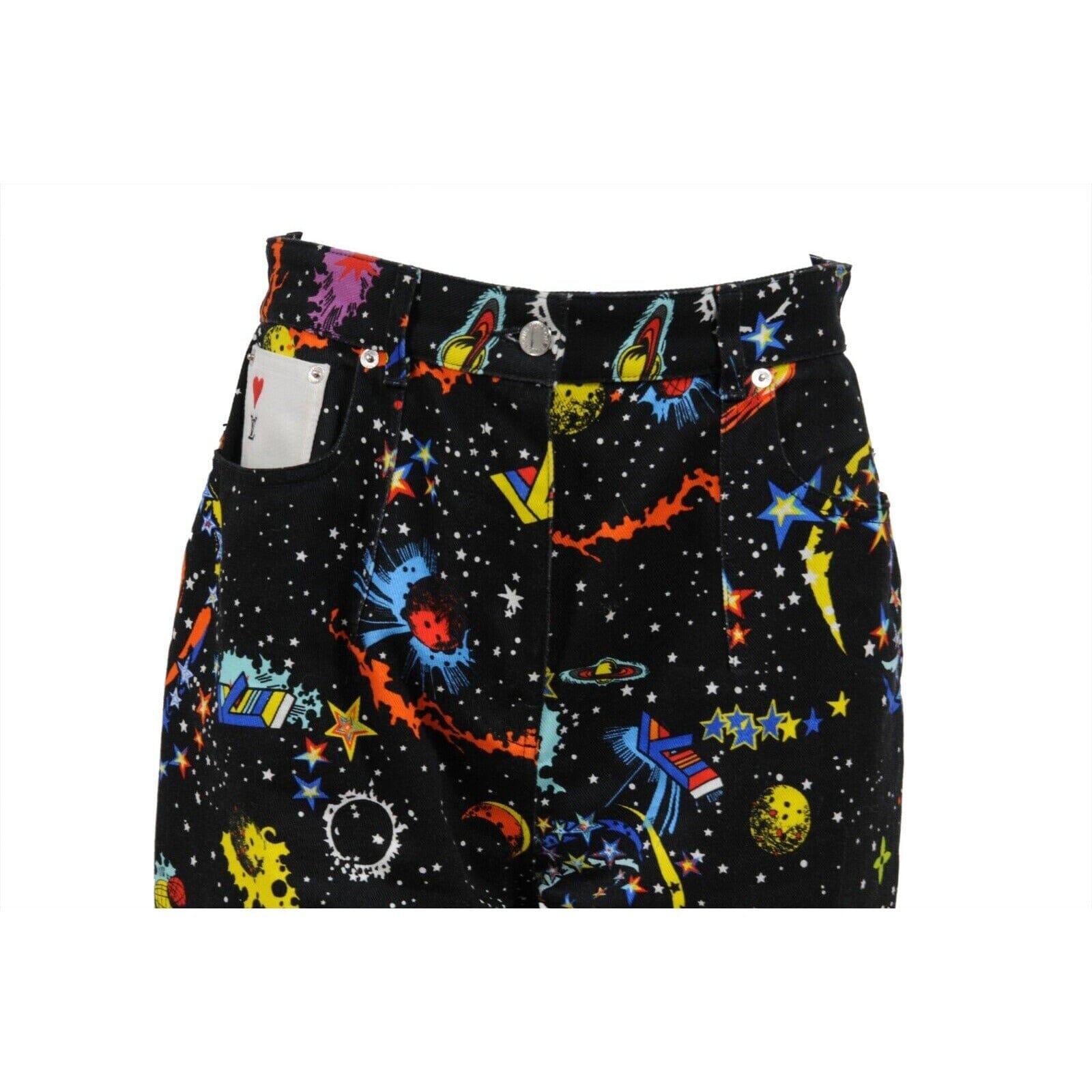 Jean Louis Vuitton Galaxy Print Jeans 42 US 10 Black Space Logo Game On Denim en vente 7