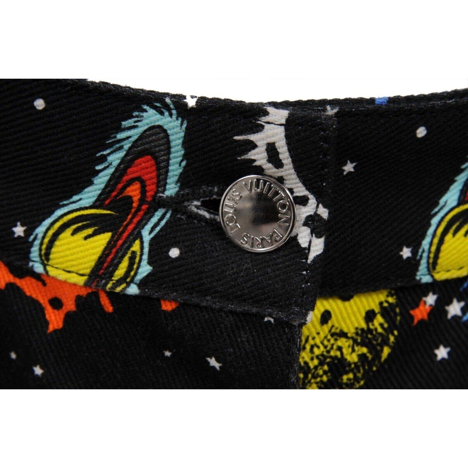 Jean Louis Vuitton Galaxy Print Jeans 42 US 10 Black Space Logo Game On Denim en vente 3