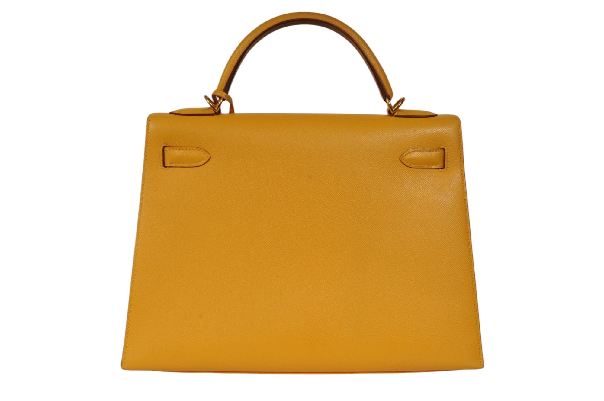 Hermes Kelly 32 Sellier Jaune Ambre Gold Hardware Vintage 2000's Crossbody für Damen oder Herren im Angebot