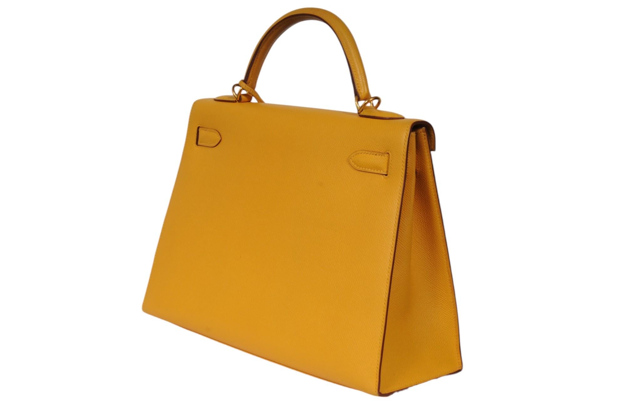 Hermes Kelly 32 Sellier Jaune Ambre Gold Hardware Vintage 2000's Crossbody im Angebot 3