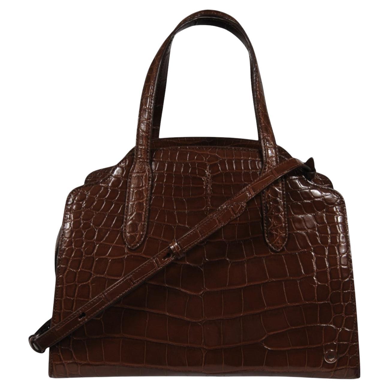Loro Piana Sesia Bag Marrone Alligatore Crossbody Tote Top Handle Bag in vendita