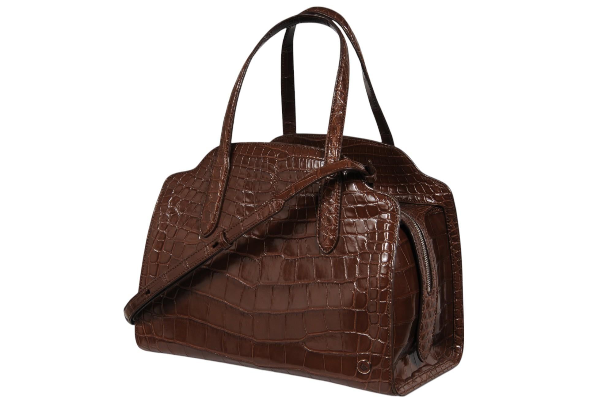 Nero Loro Piana Sesia Bag Marrone Alligatore Crossbody Tote Top Handle Bag in vendita