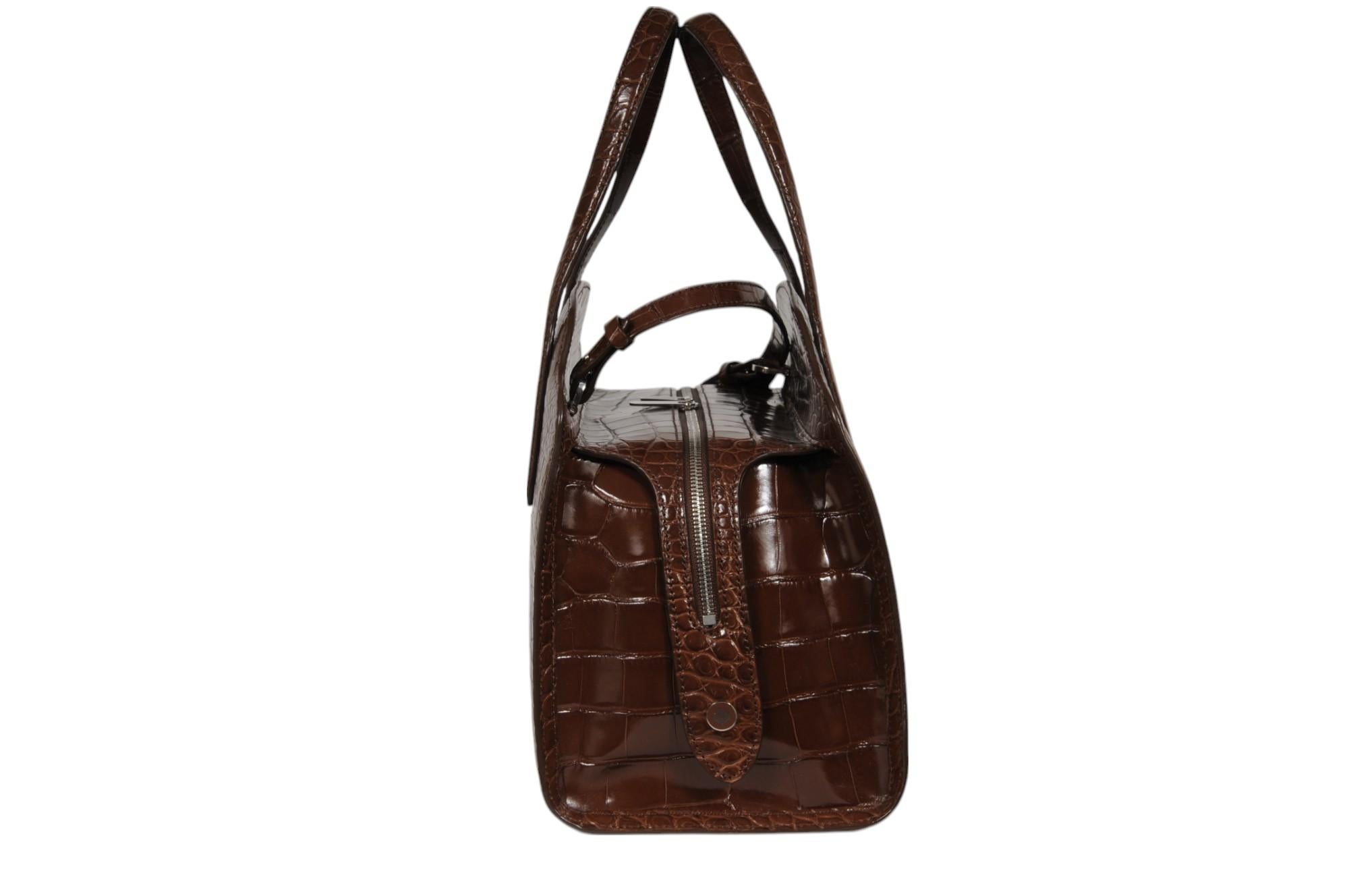 Loro Piana Sesia Bag Marrone Alligatore Crossbody Tote Top Handle Bag in vendita 4