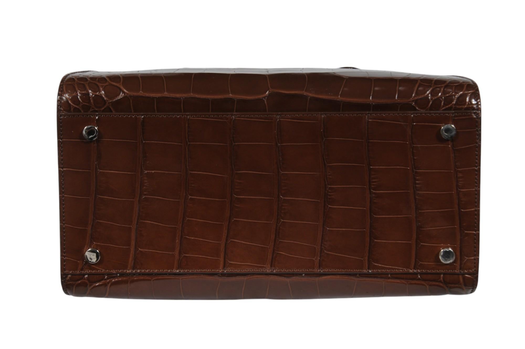 Loro Piana Sesia Bag Marrone Alligatore Crossbody Tote Top Handle Bag in vendita 5
