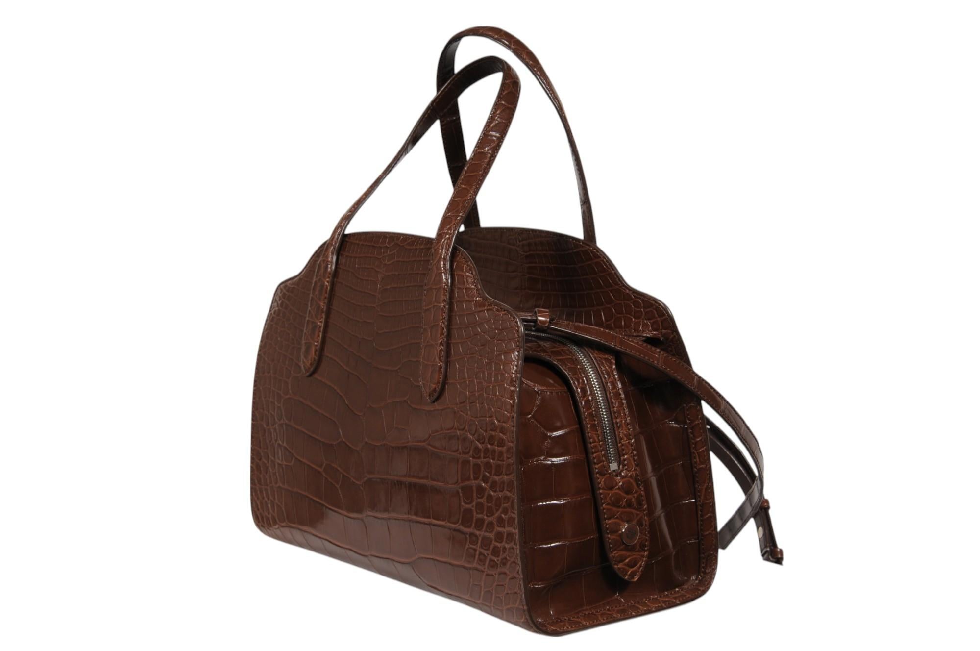 Loro Piana Sesia Bag Marrone Alligatore Crossbody Tote Top Handle Bag in vendita 3
