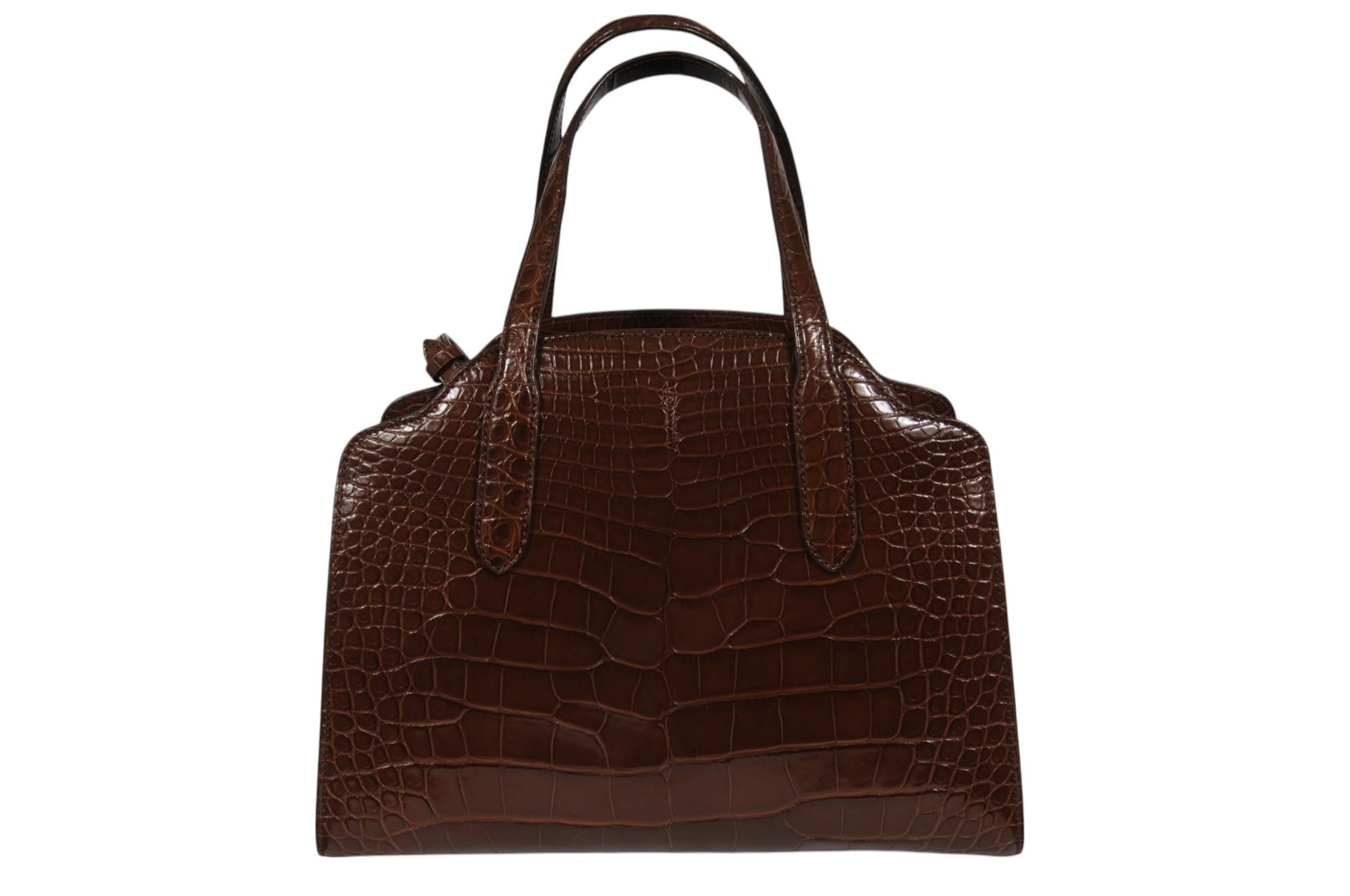 Loro Piana Sesia Bag Marrone Alligatore Crossbody Tote Top Handle Bag in vendita 2